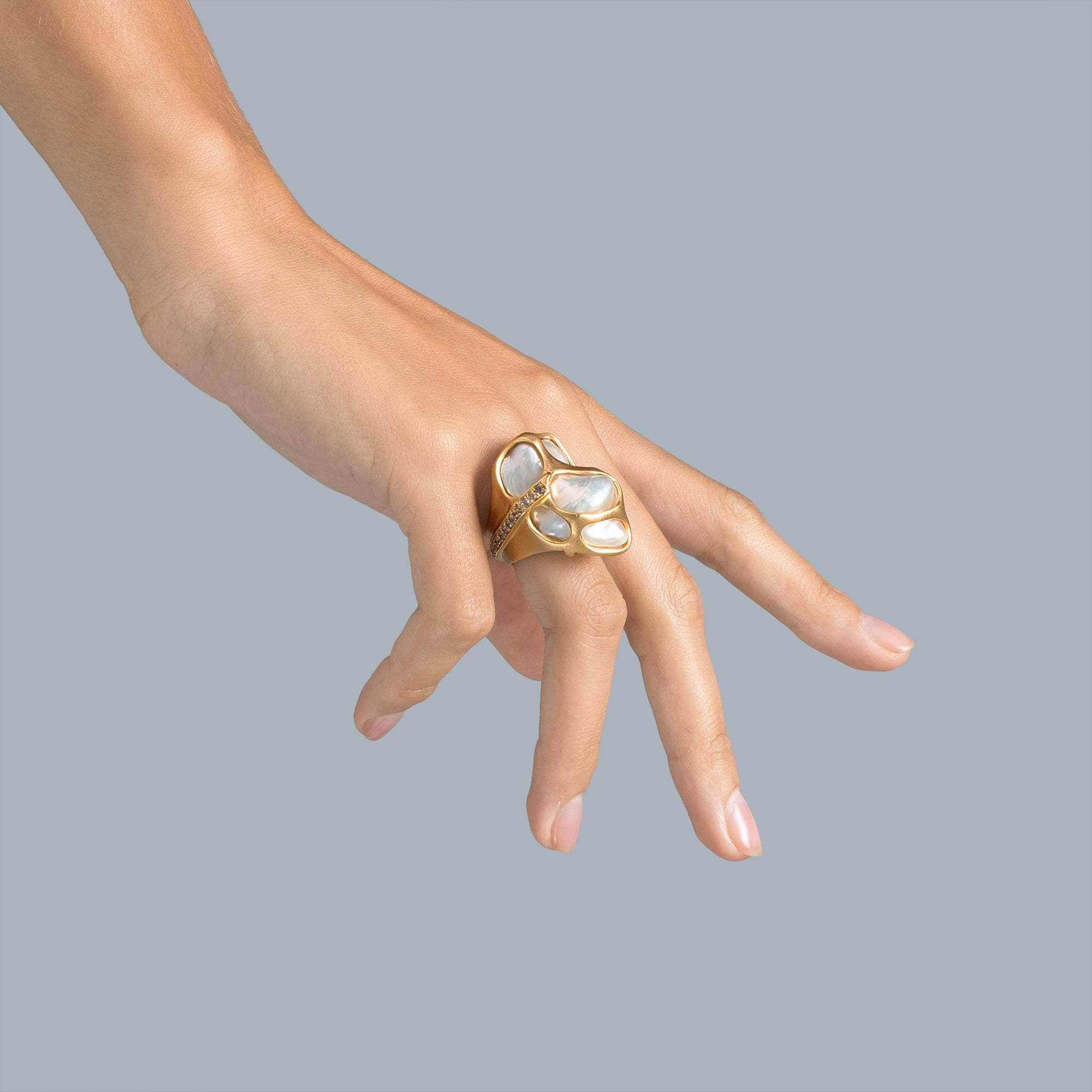 Mukta Pearl and Sapphire Ring GERMAN KABIRSKI