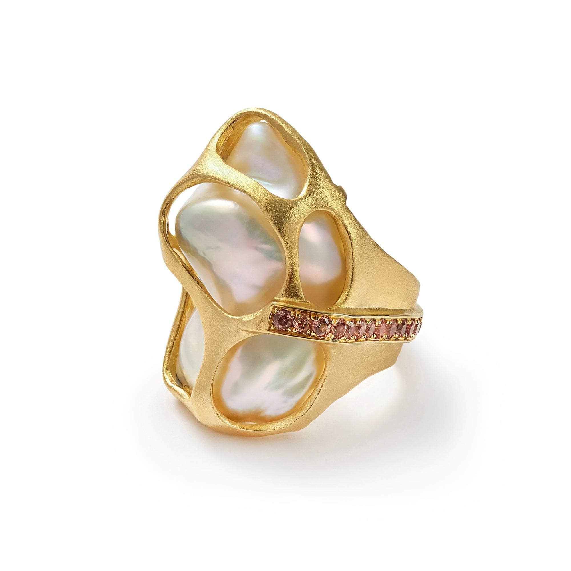 Mukta Pearl and Sapphire Ring GERMAN KABIRSKI