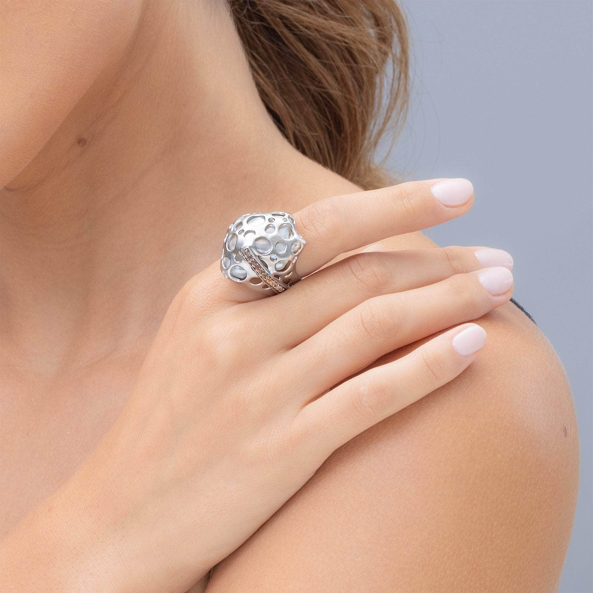 Saer Rough Pearl and Sapphire Ring