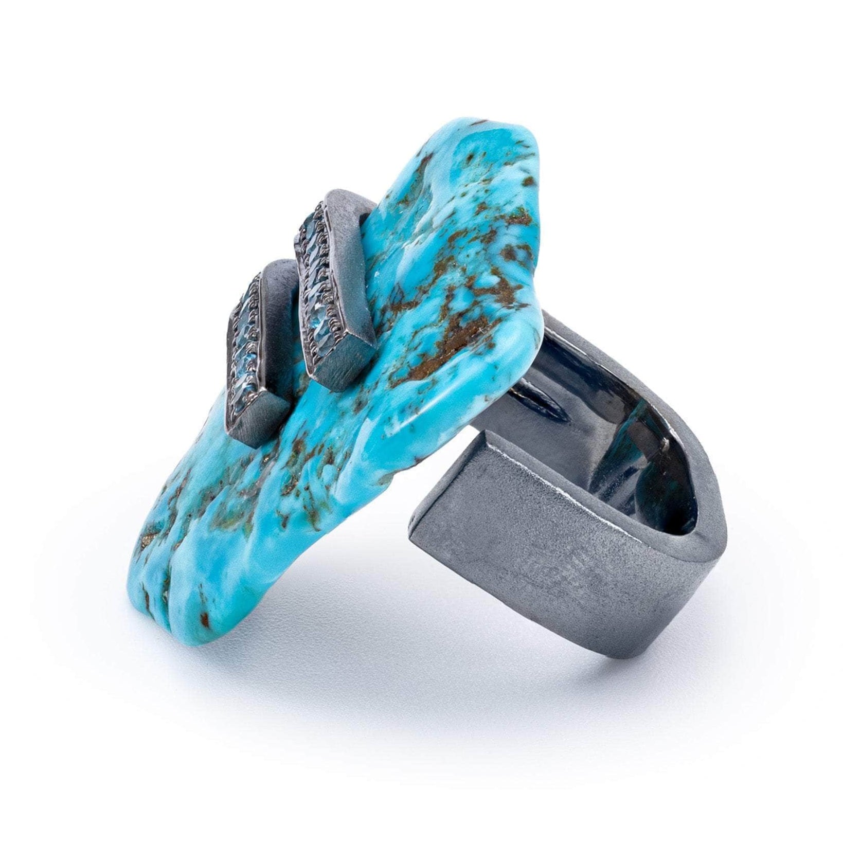 Hatsa Singular Edition 925 Silver Ring with Rough Turquoise & Blue Topaz