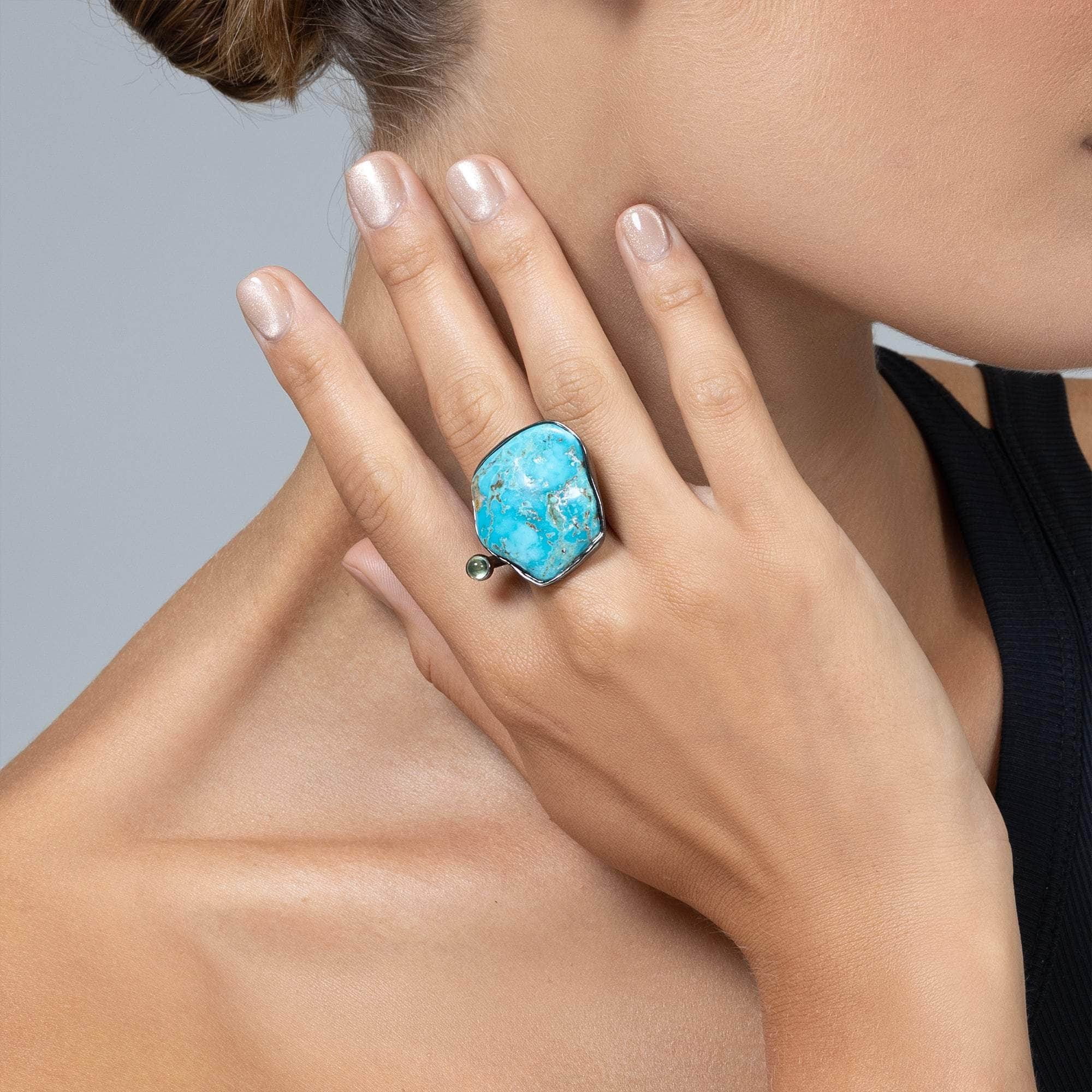 Ciel Rough Turquoise and Sapphire Ring GERMAN KABIRSKI