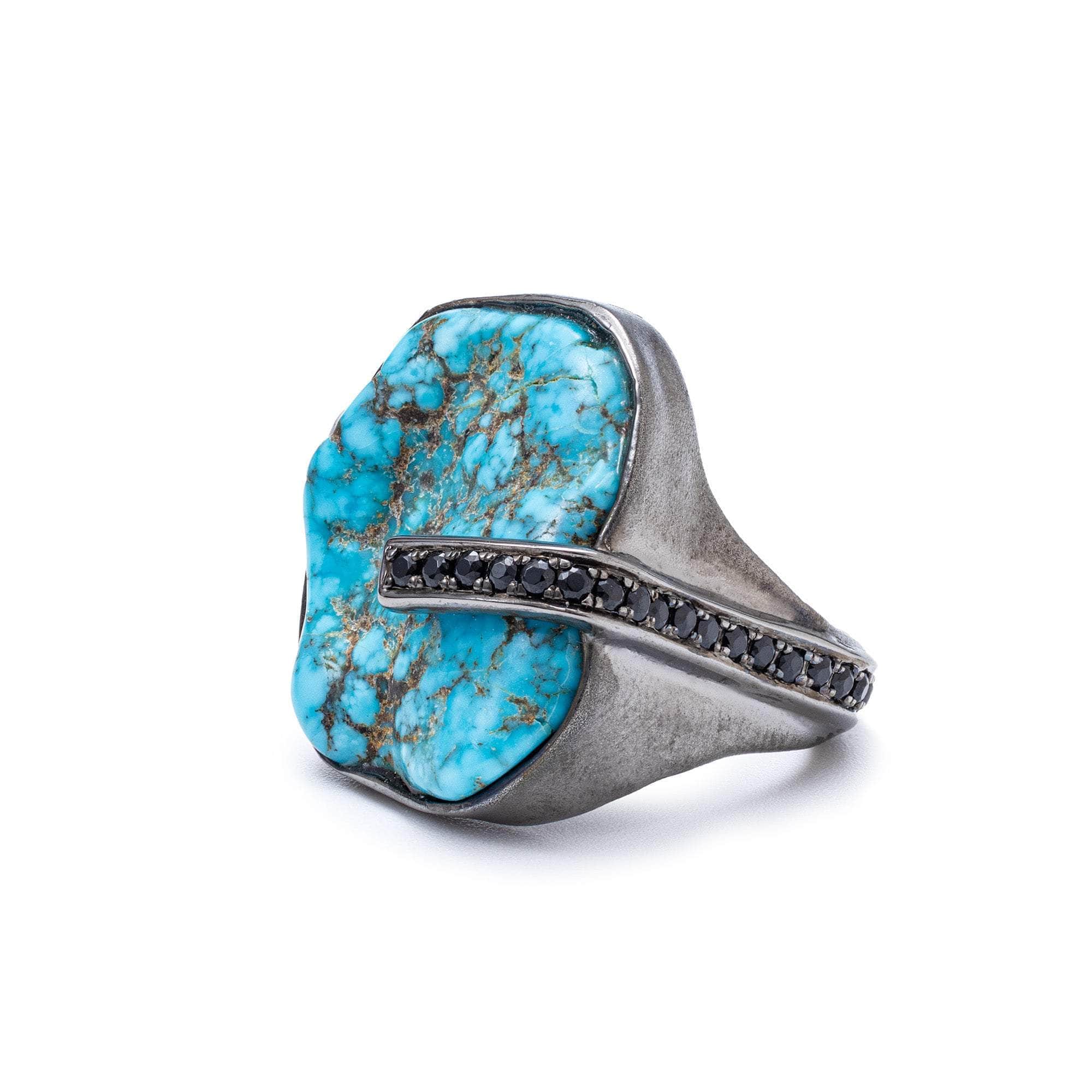 Langit Singular Rough Turquoise & Black Spinel Statement Ring in 925 Sterling Silver