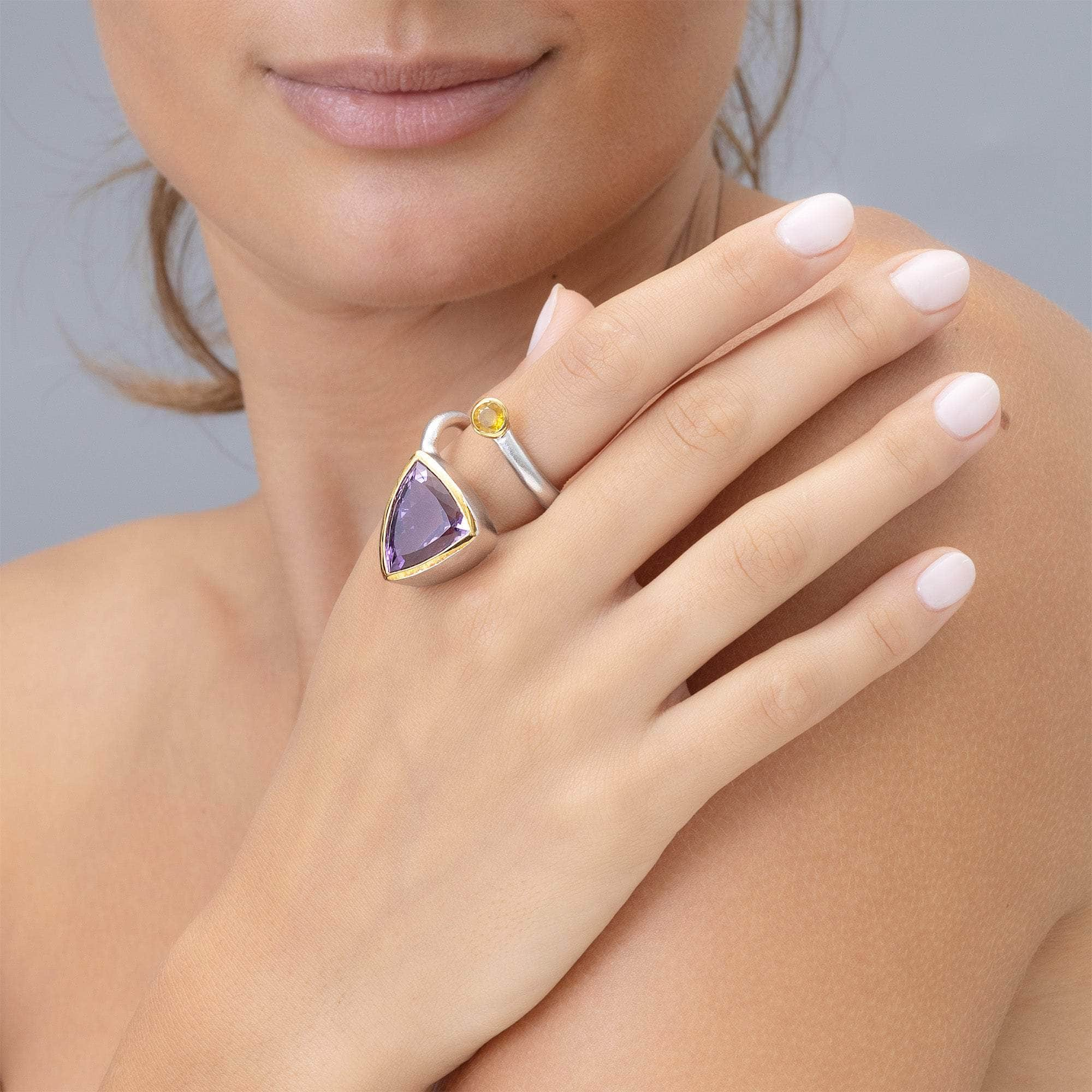 Viol Singular Edition Open Band Ring with Amethyst & Yellow Sapphire