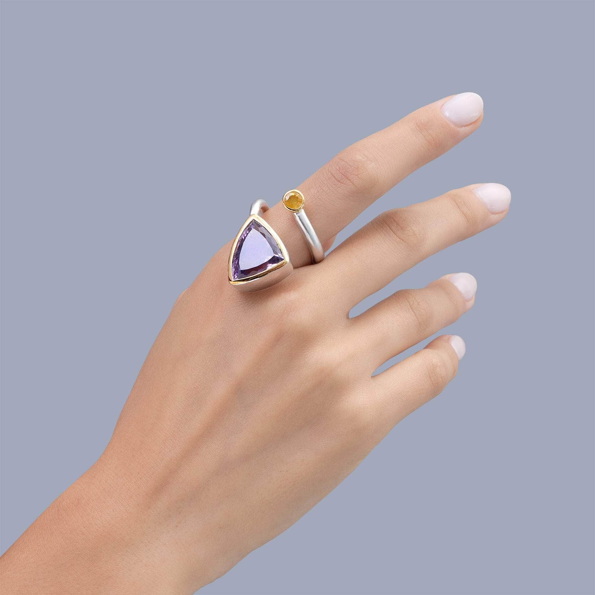 Viol Singular Edition Open Band Ring with Amethyst & Yellow Sapphire