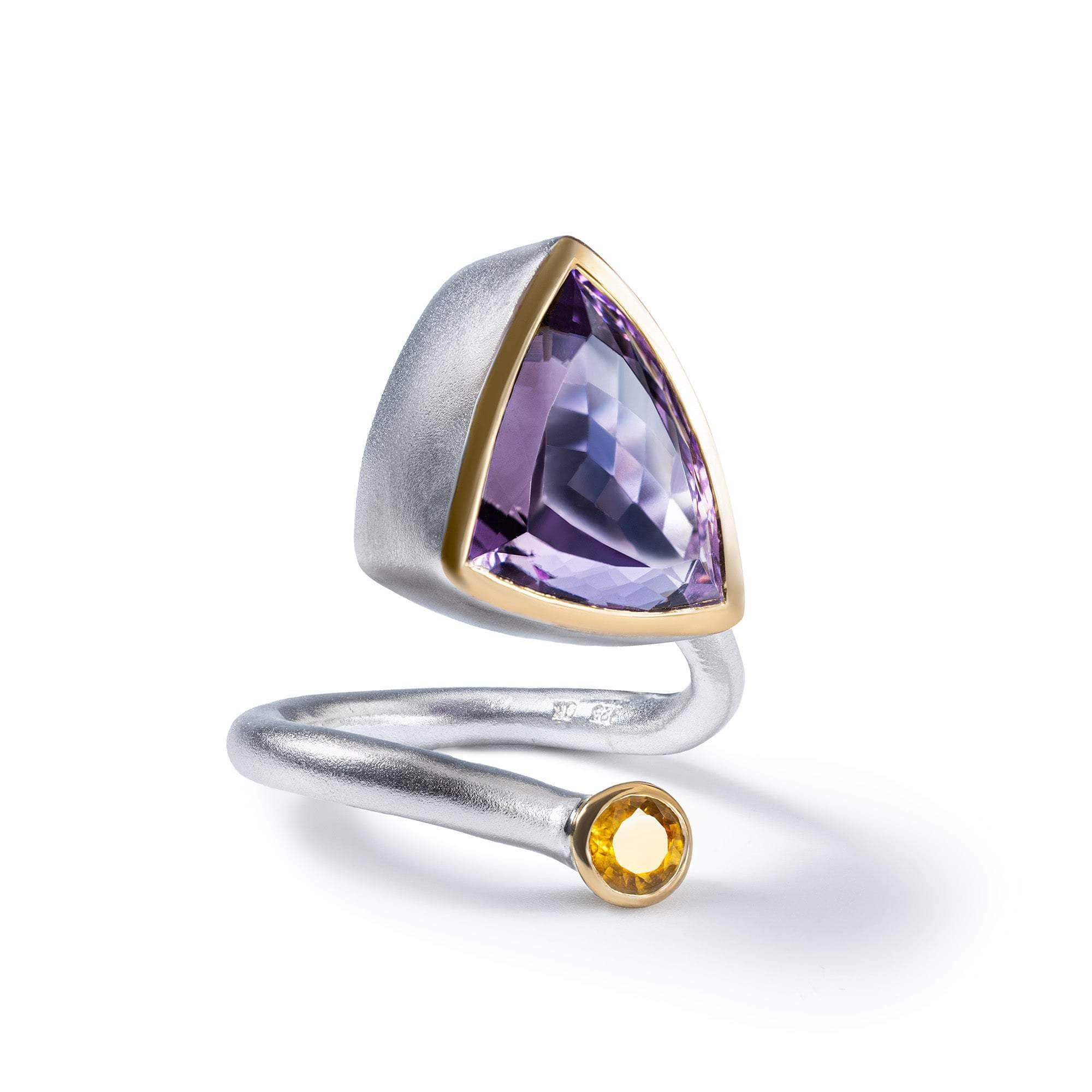 Viol Singular Edition Open Band Ring with Amethyst & Yellow Sapphire