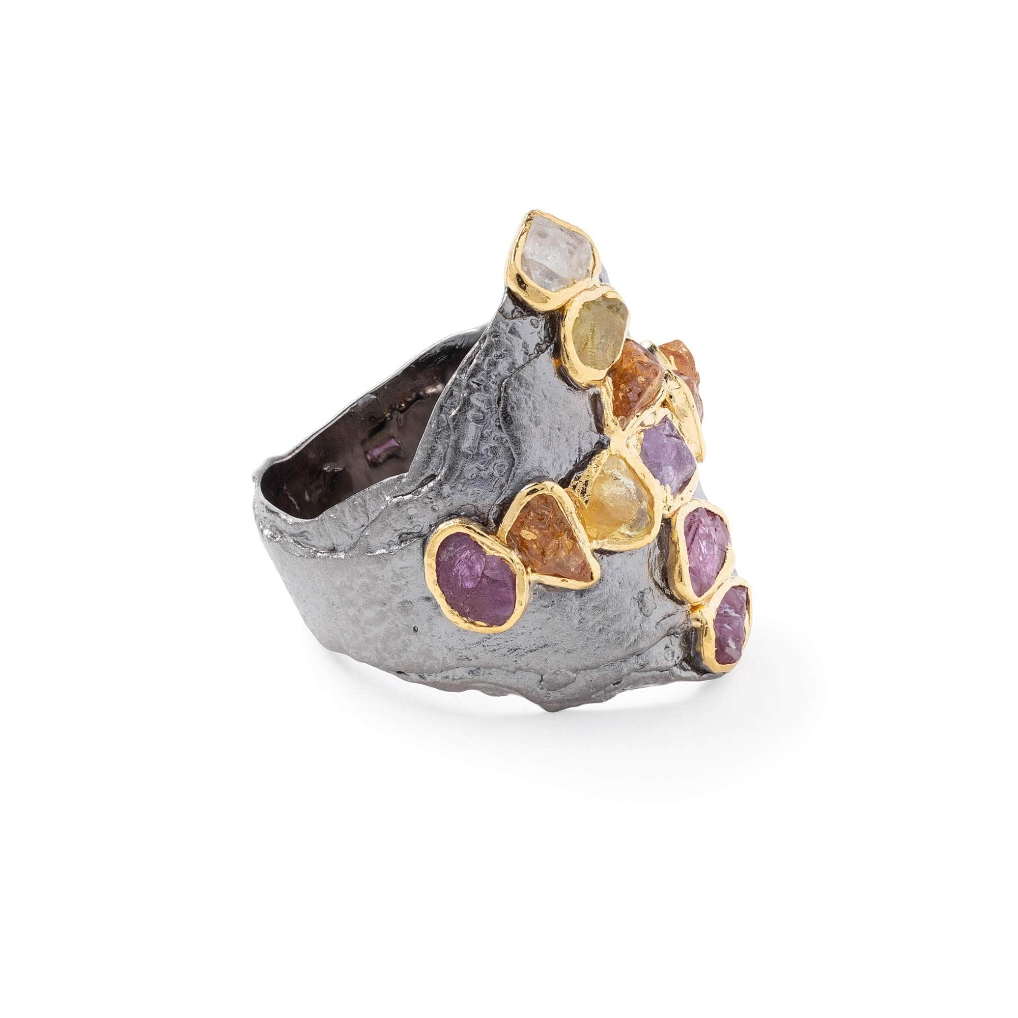 Dagon Rough Sapphire and Ruby Ring GERMAN KABIRSKI