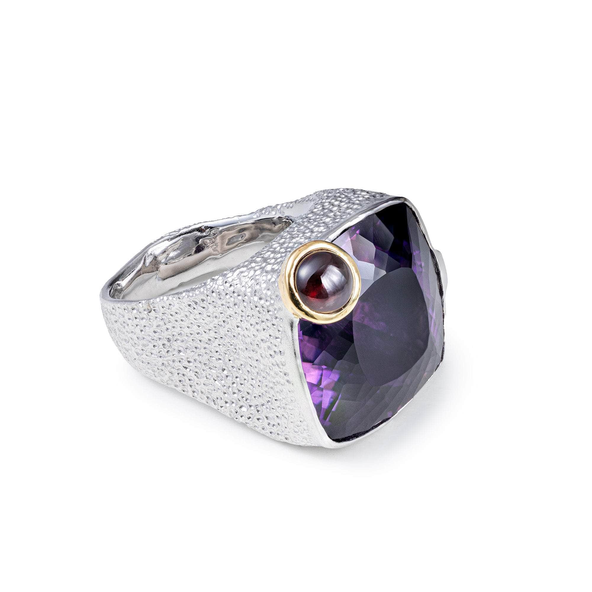 Lesath Textured  925 Silver Ring with Amethyst, Tourmaline & Sapphire