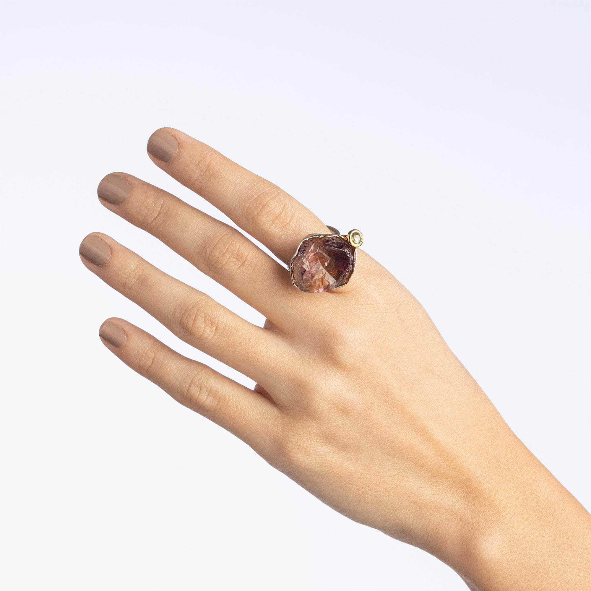 Alcuin Rough Ametrine and Sapphire Ring