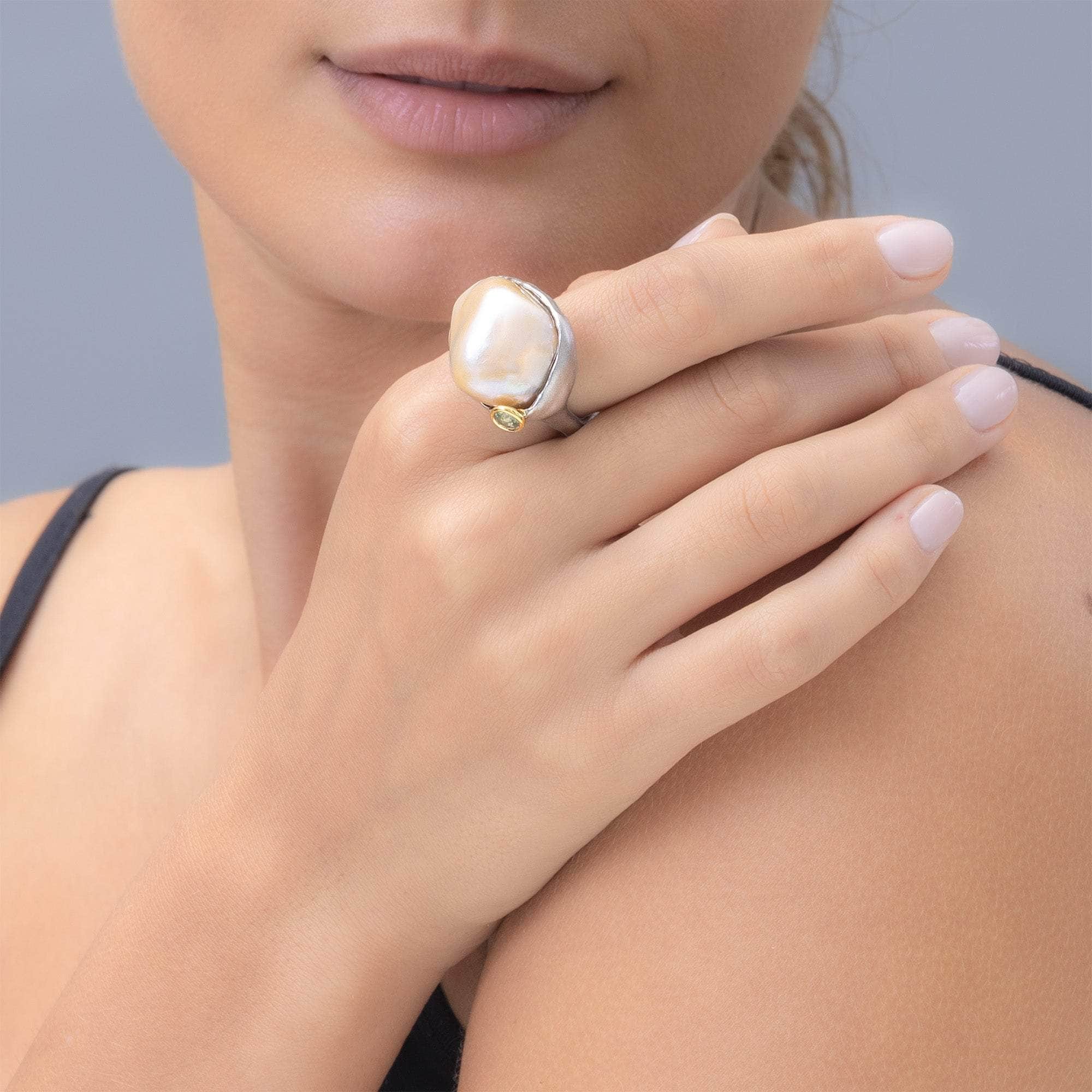 Tiber Rough Pearl and Sapphire Ring