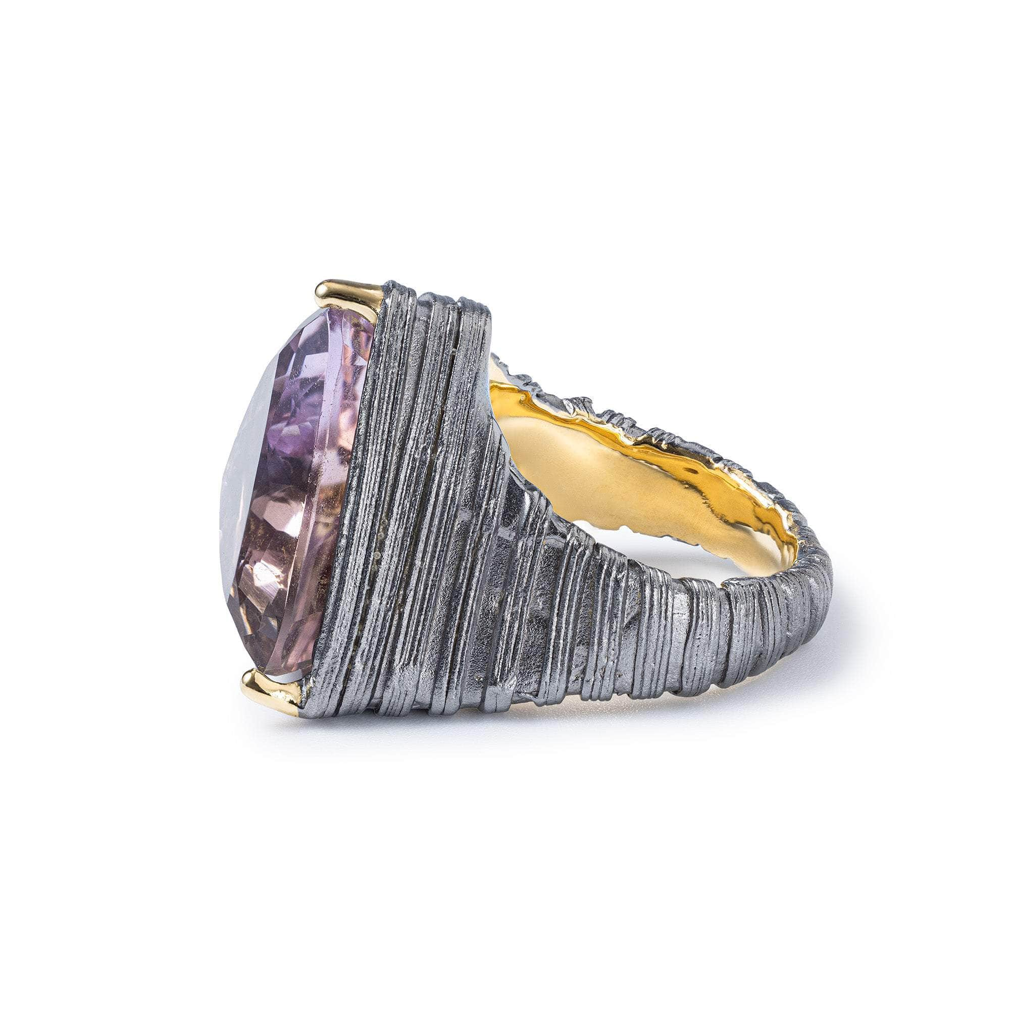 Iotaa Singular Statement Ring with Trillion-Cut Amethyst