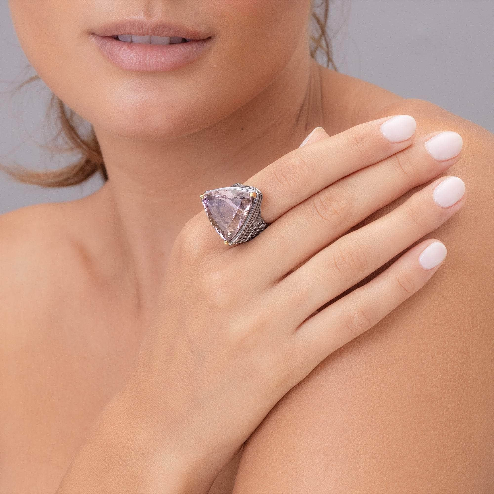 Iotaa Singular Statement Ring with Trillion-Cut Amethyst