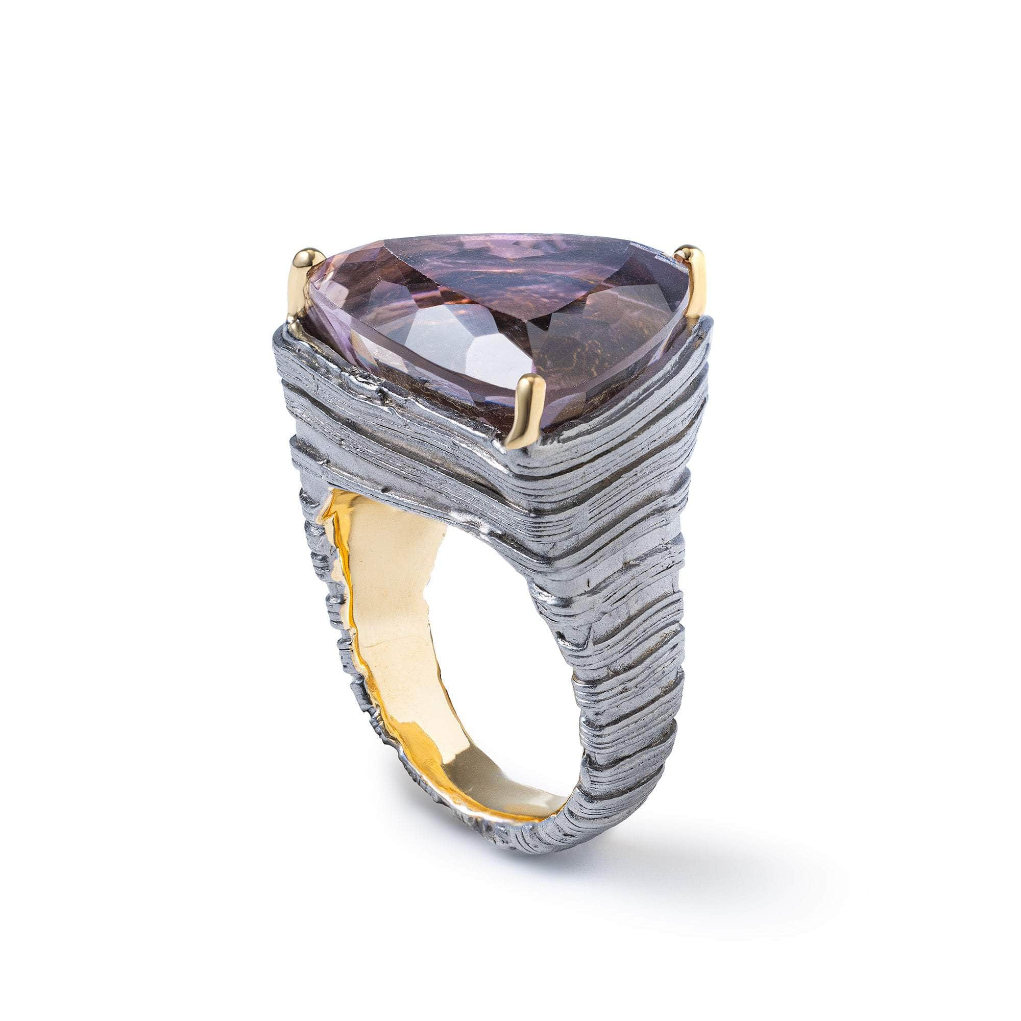 Iotaa Singular Statement Ring with Trillion-Cut Amethyst