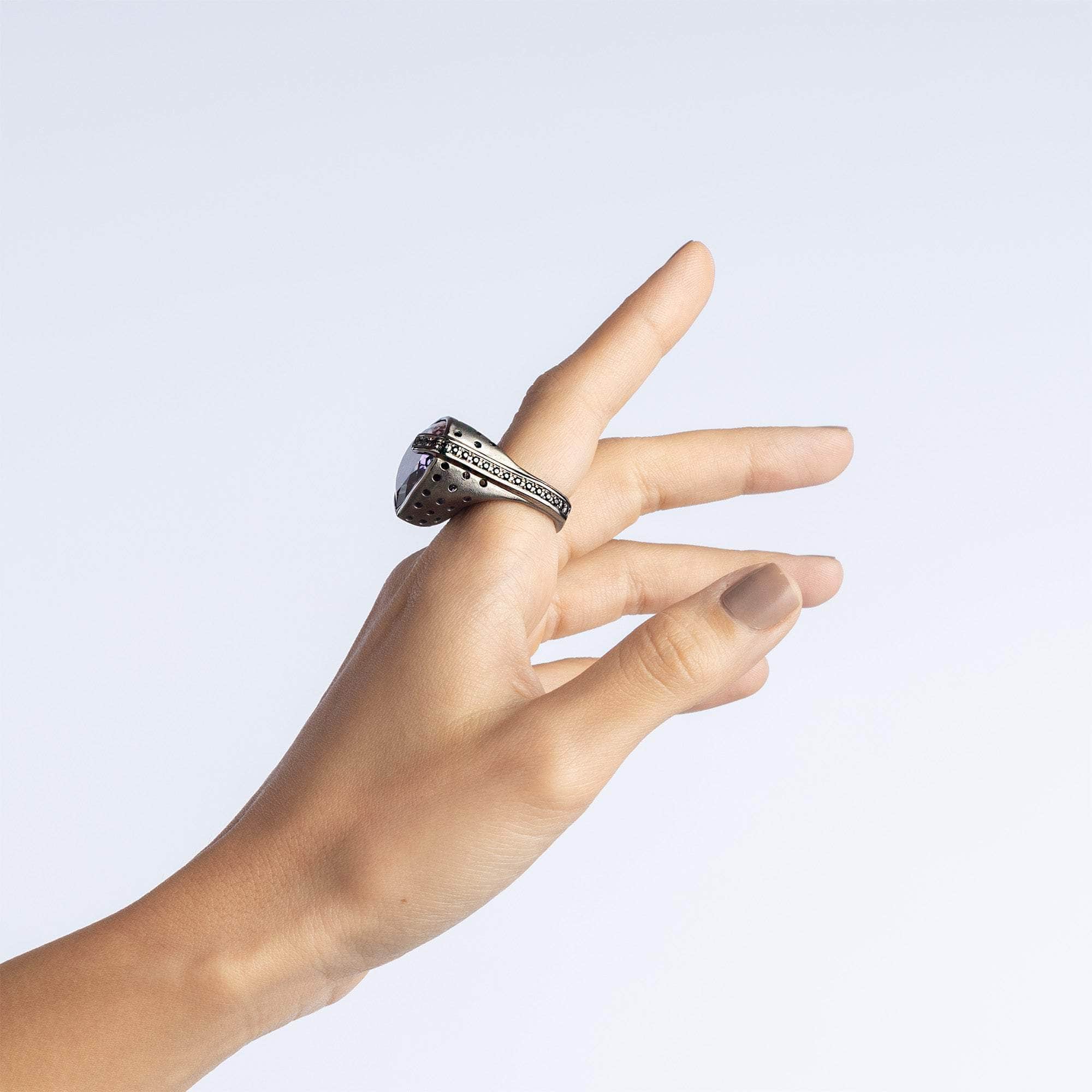 Egbert Unique Bi-Color Ametrine & Black Spinel Singular Design Ring in 925 Sterling Silver
