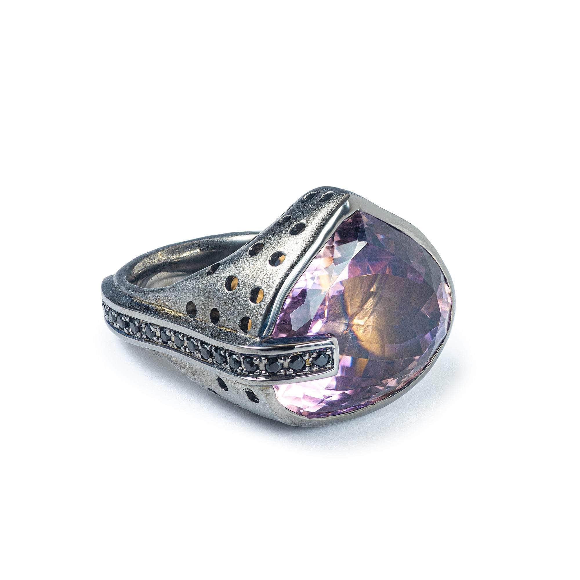 Egbert Unique Bi-Color Ametrine & Black Spinel Singular Design Ring in 925 Sterling Silver