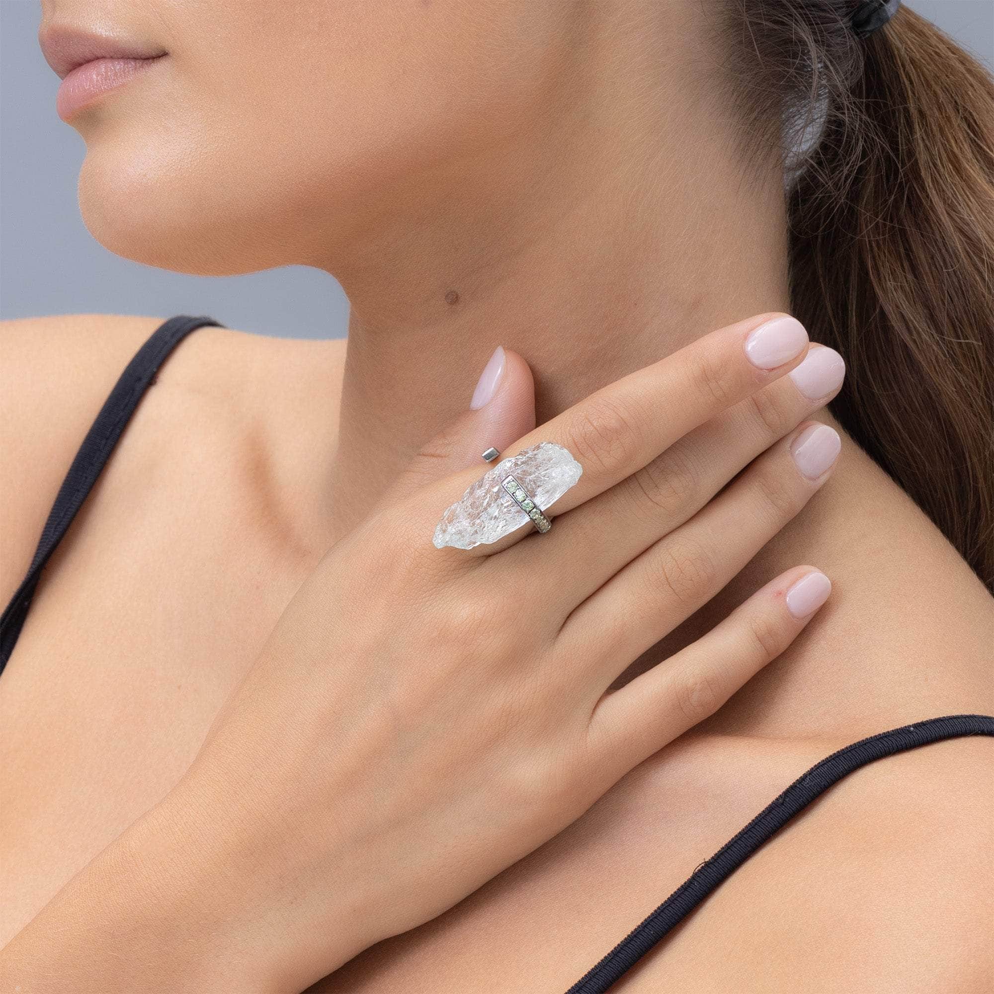 Reysh Rough Aquamarine and Sapphire Ring