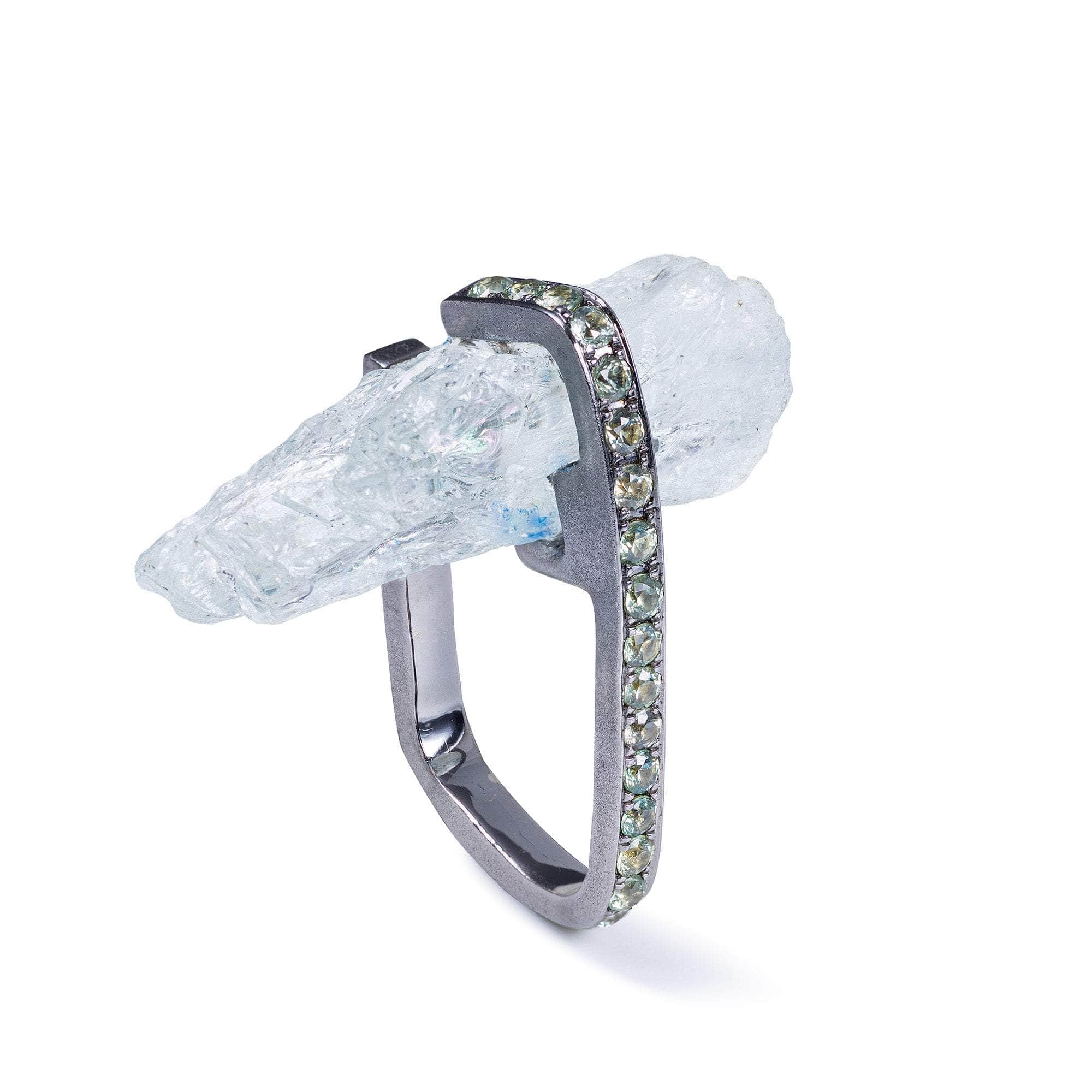 Reysh Rough Aquamarine and Sapphire Ring
