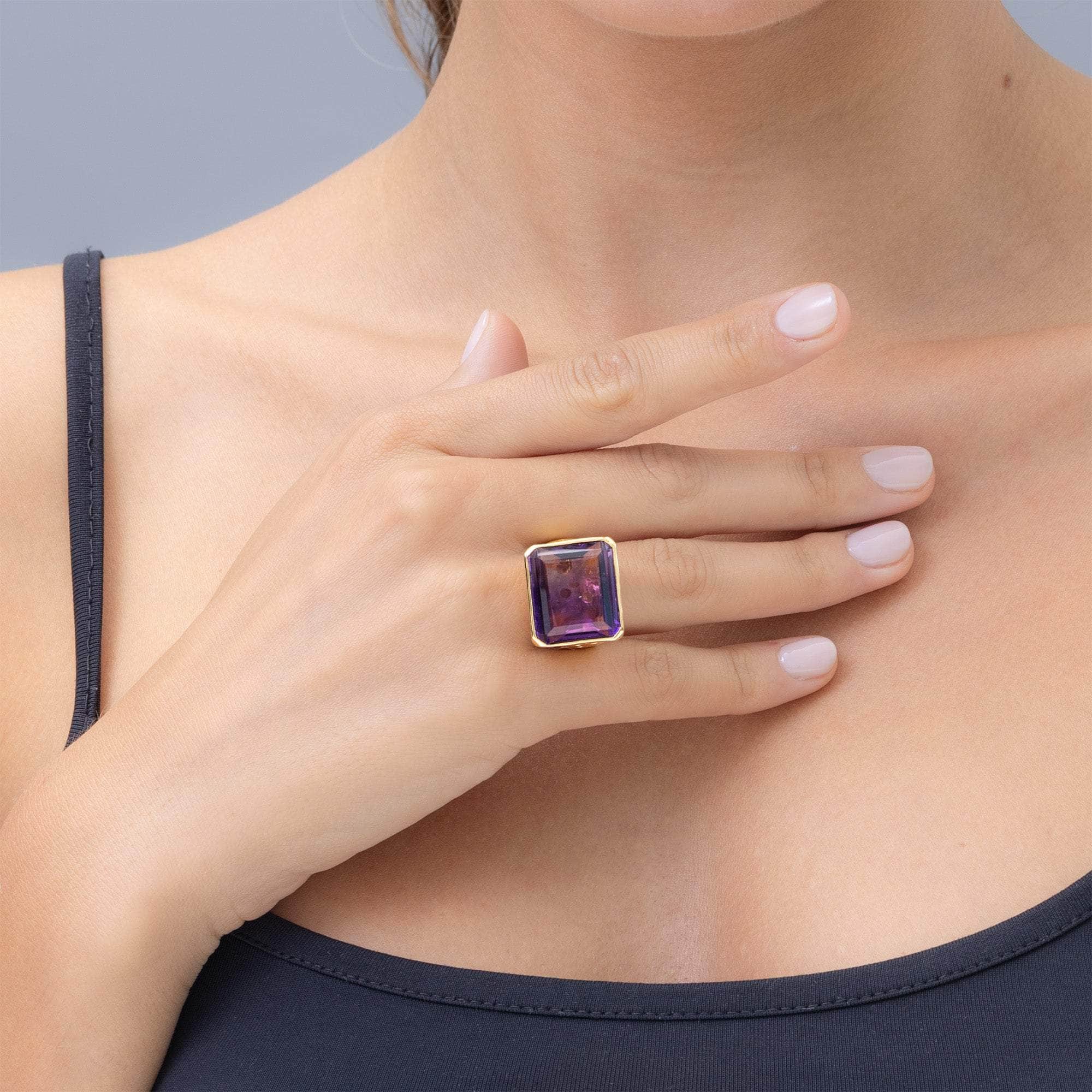 Moselle Statement 18K Gold-Plated 925 Silver Ring with Octagon-Cut Amethyst