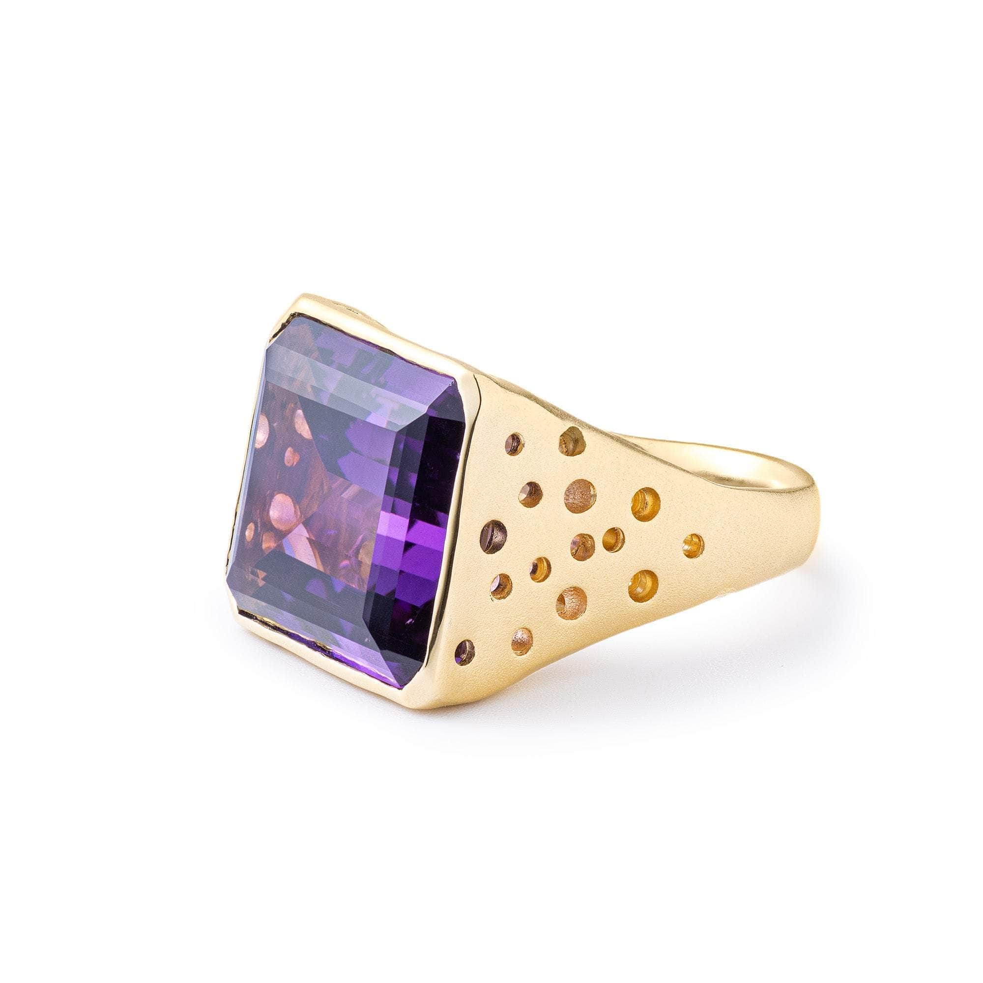 Moselle Statement 18K Gold-Plated 925 Silver Ring with Octagon-Cut Amethyst