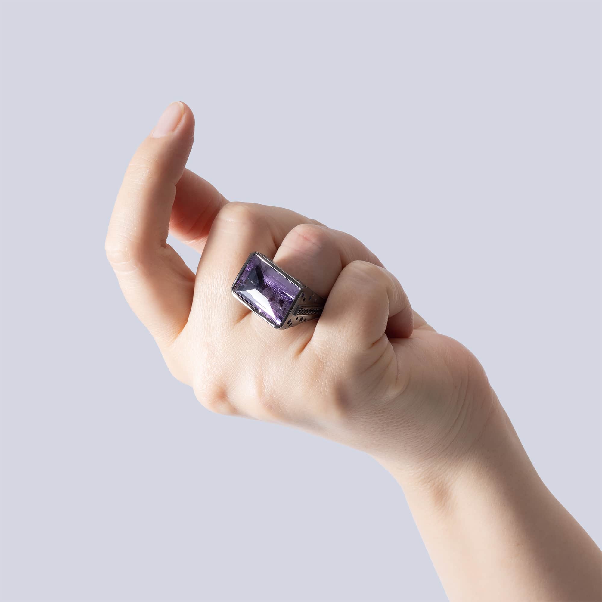 Tahoe Singular Edition Sterling Silver Ring With Amethyst & Black Spinel