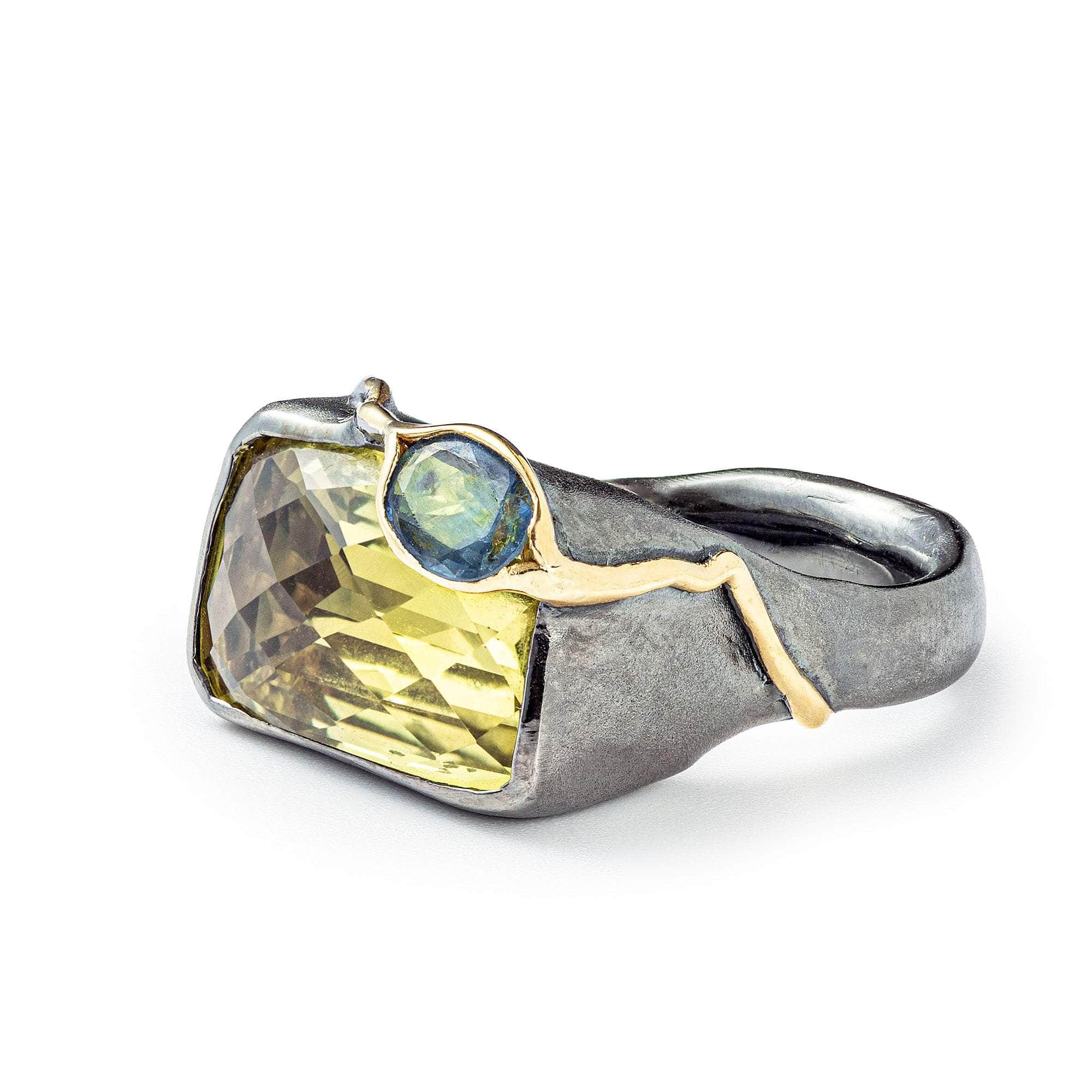 Rhine Lemon Quartz and Sapphire Ring GERMAN KABIRSKI