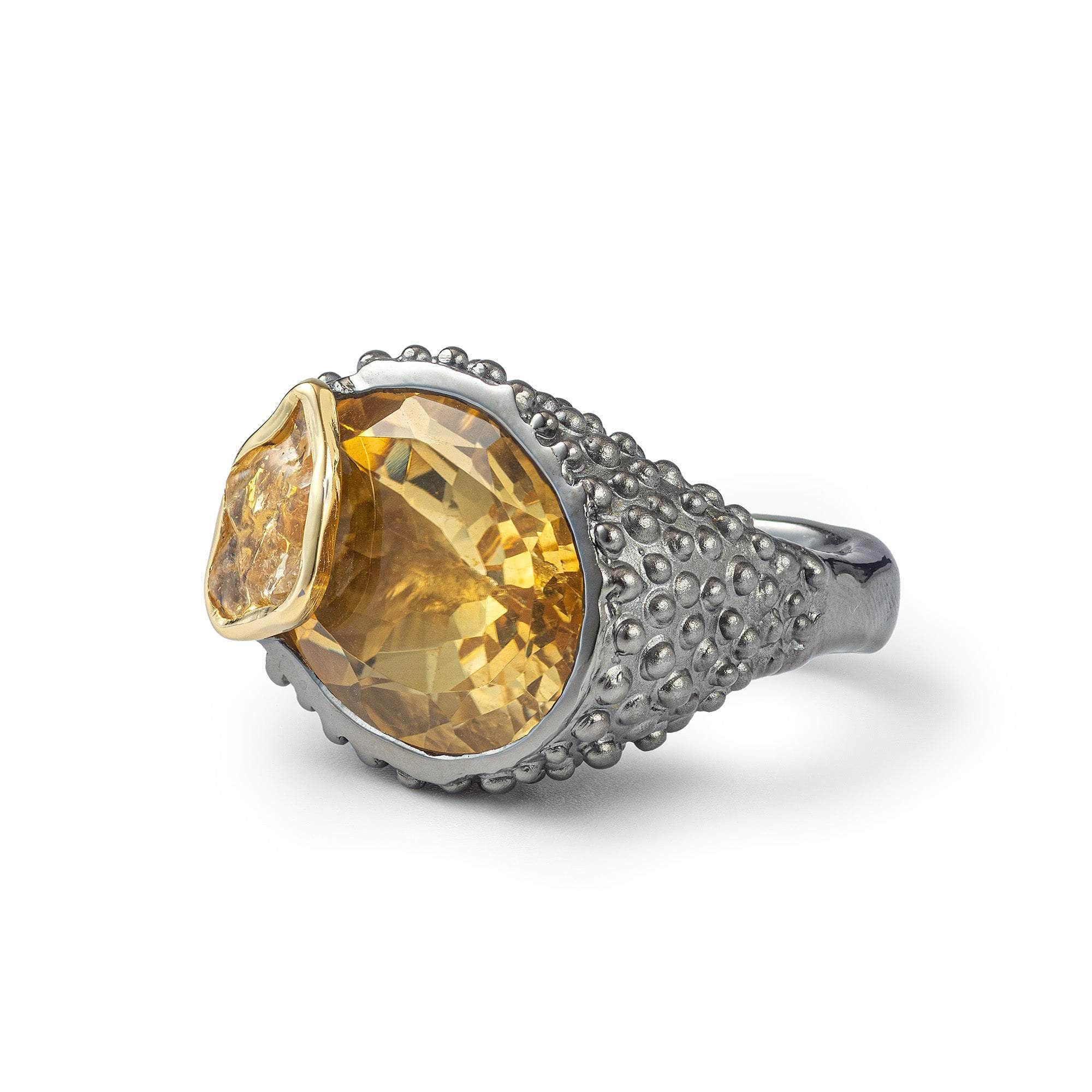 Maximus Citrine and Rough Sapphire Ring GERMAN KABIRSKI