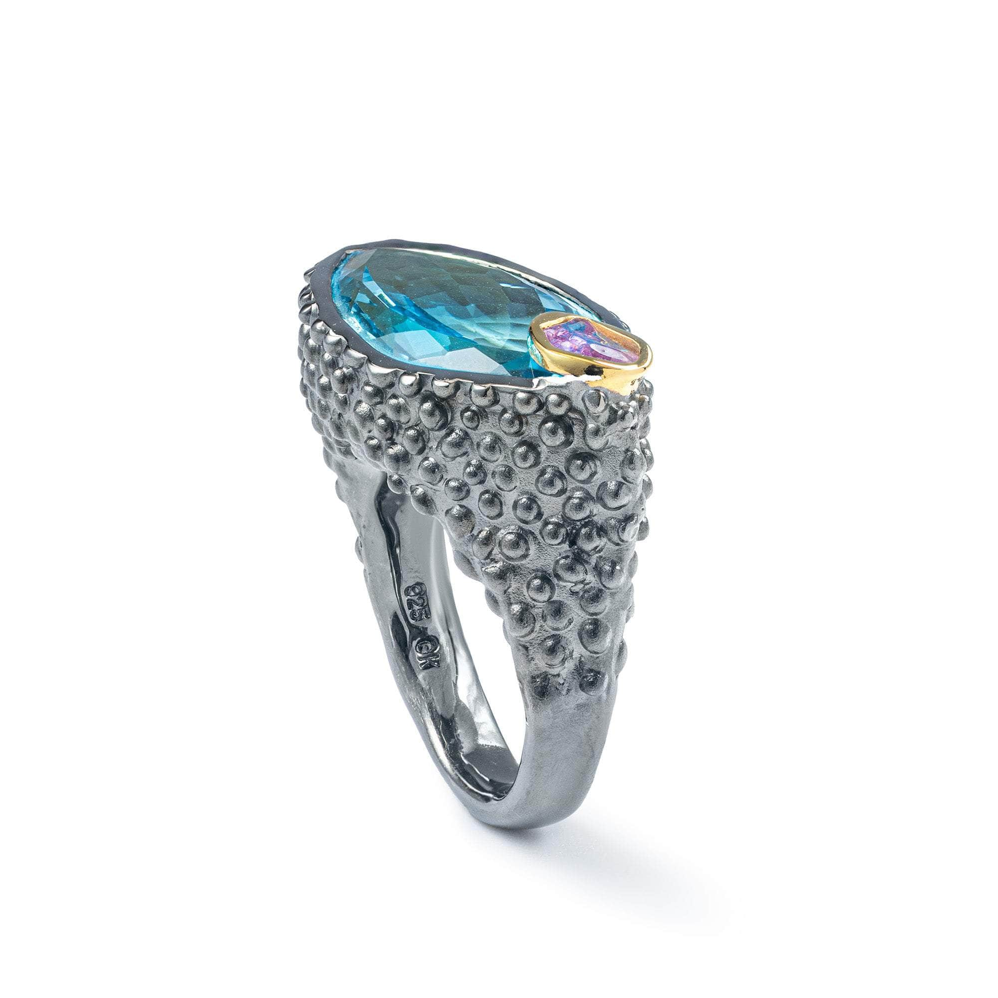 Gurfa Blue Topaz and Rough Sapphire Ring GERMAN KABIRSKI