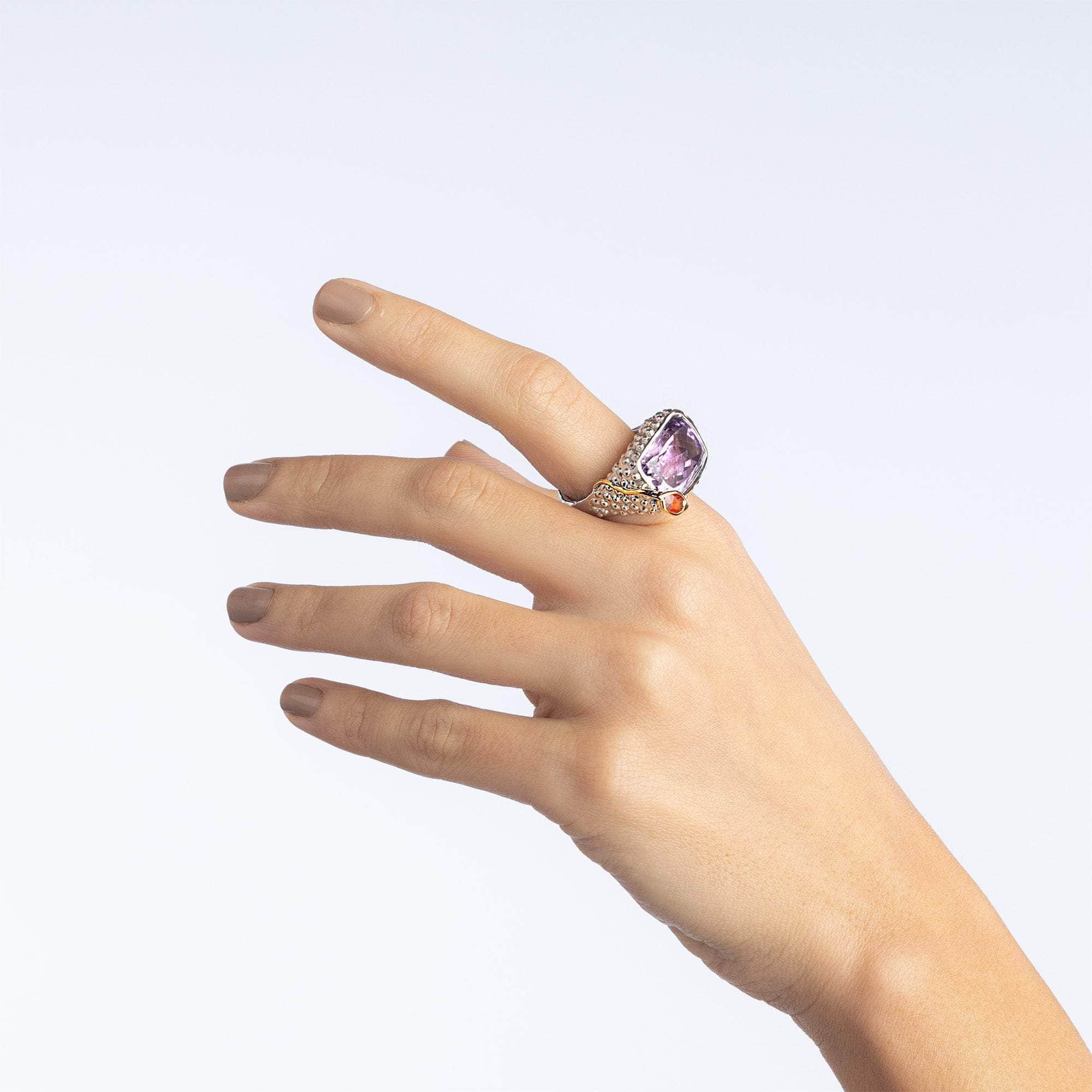Kateri Amethyst and Rough Sapphire Ring