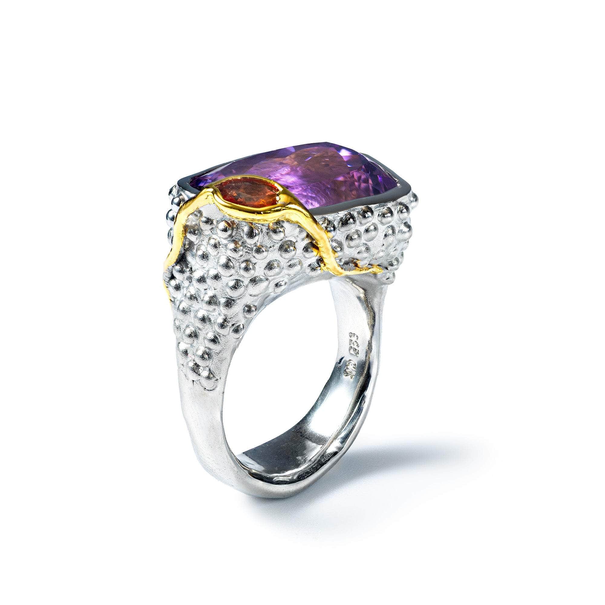 Kateri Amethyst and Rough Sapphire Ring