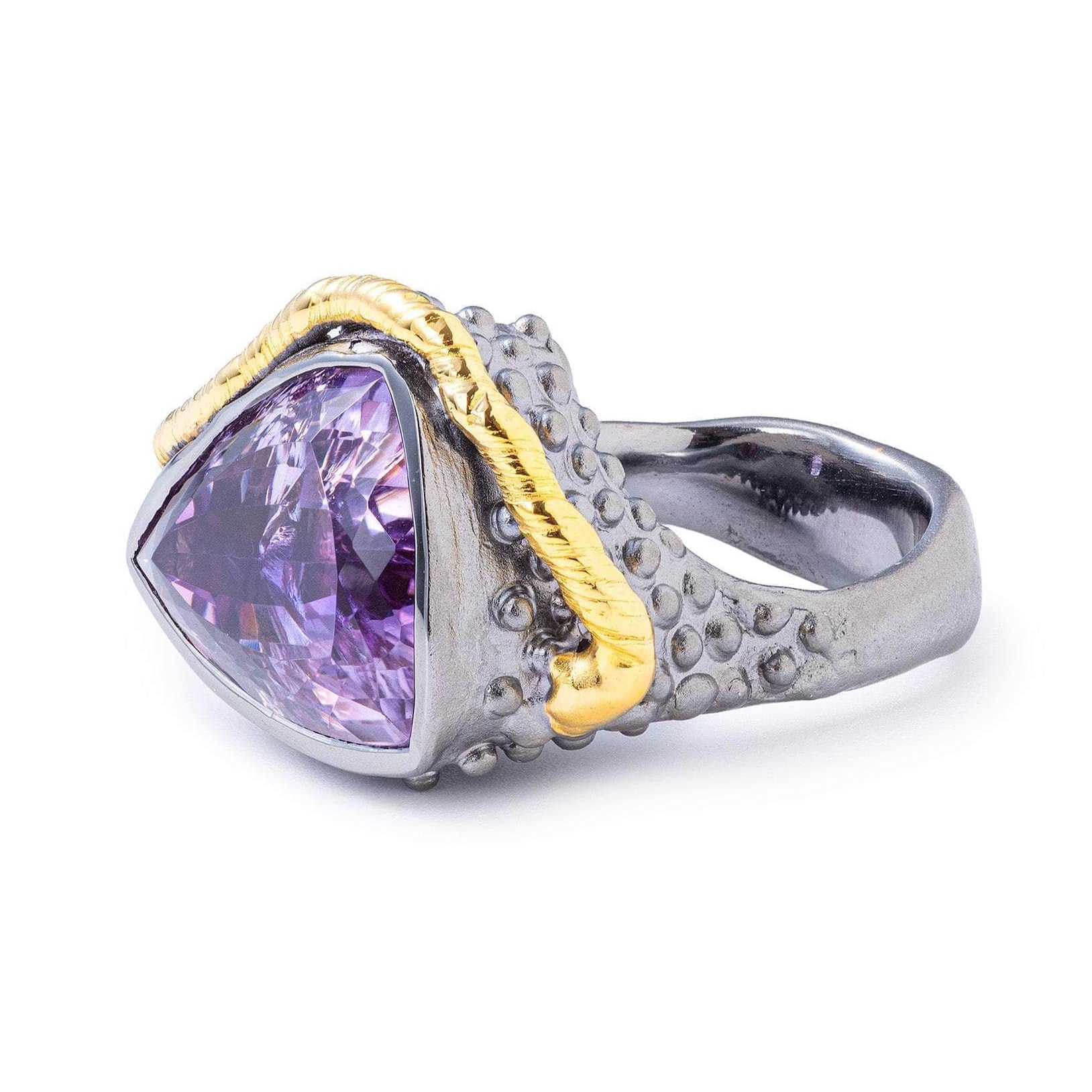 Ebro Statement 925 Silver Ring with Natural Trillion-Cut Amethyst