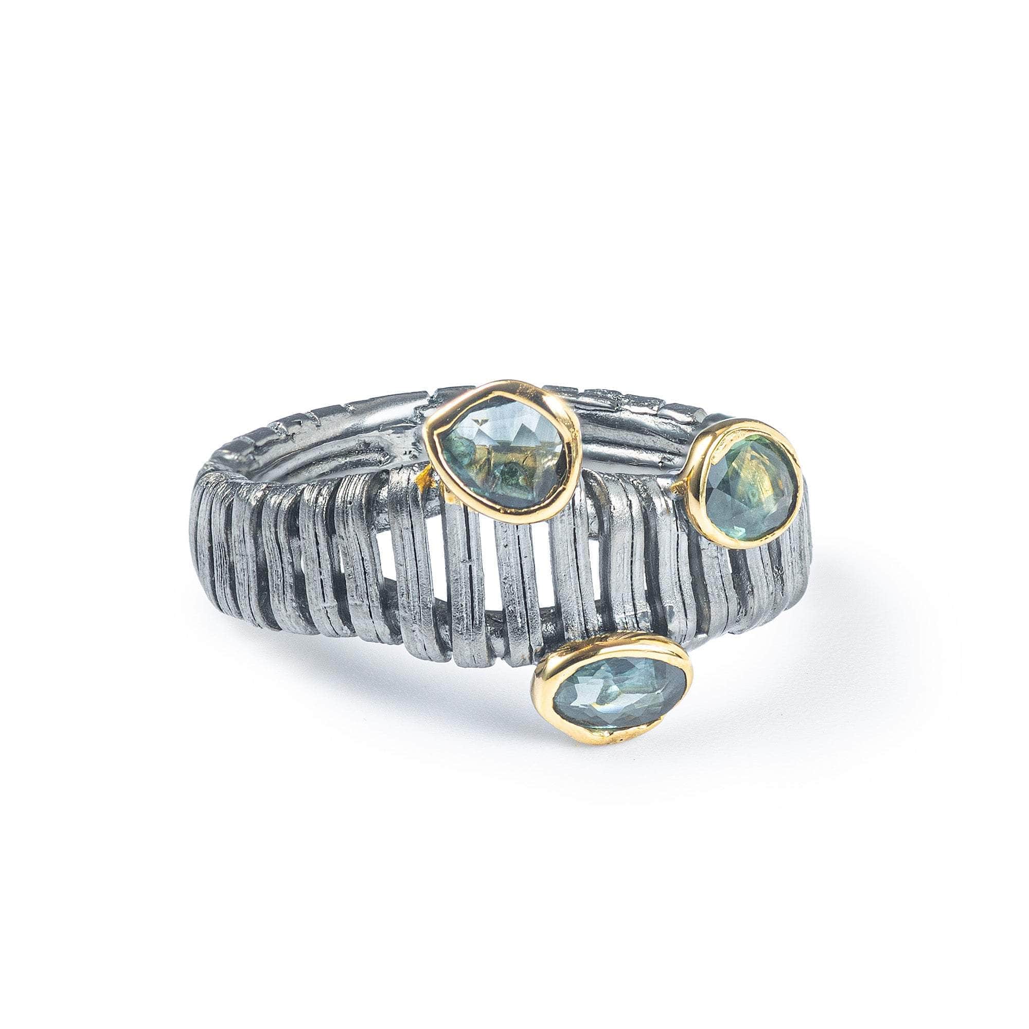Etheld Handcrafted Singular Edition 925 Sterling Silver Ring with Natural Blue Sapphire Sapphire
