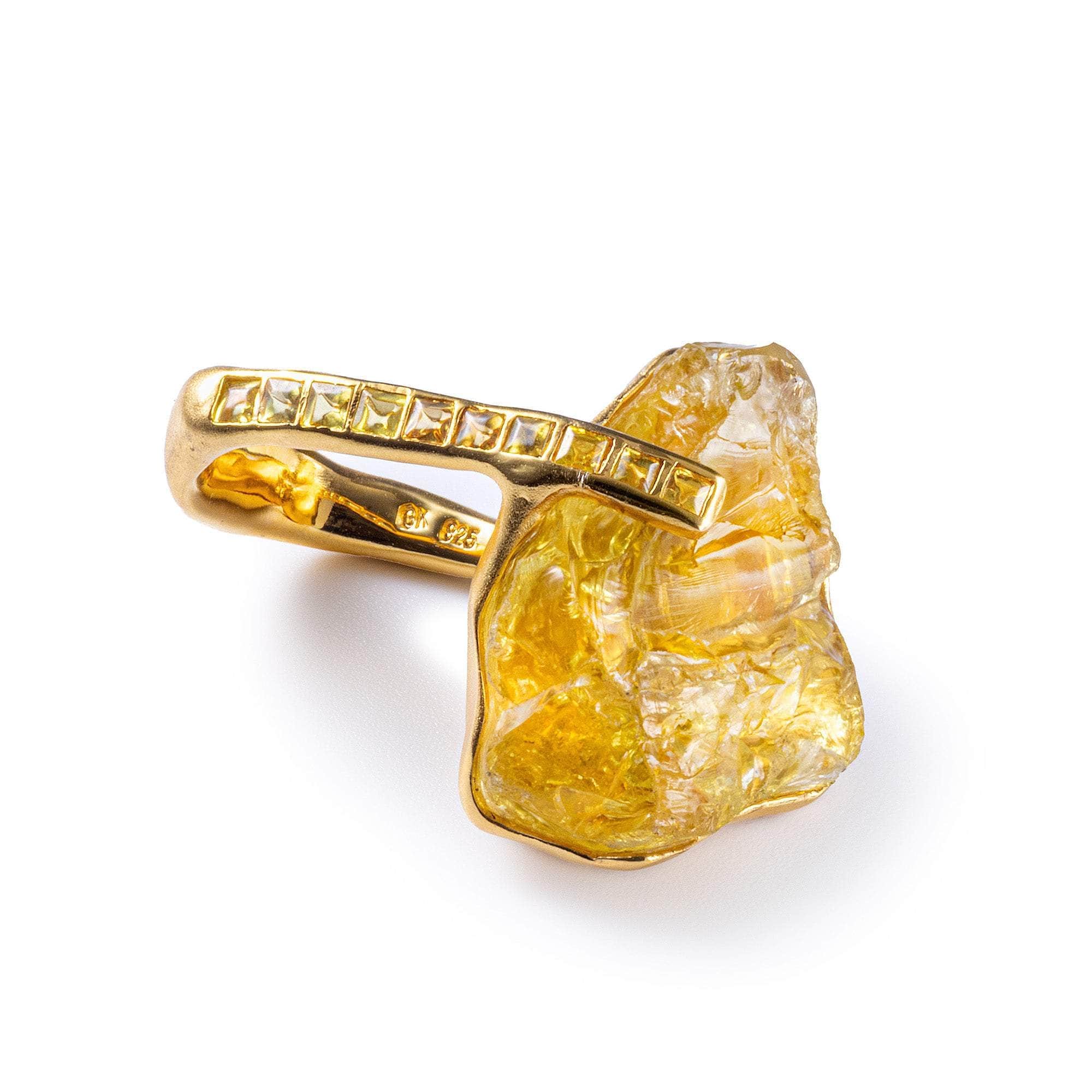 Arcturus Rough Lemon Quartz and Sapphire Ring