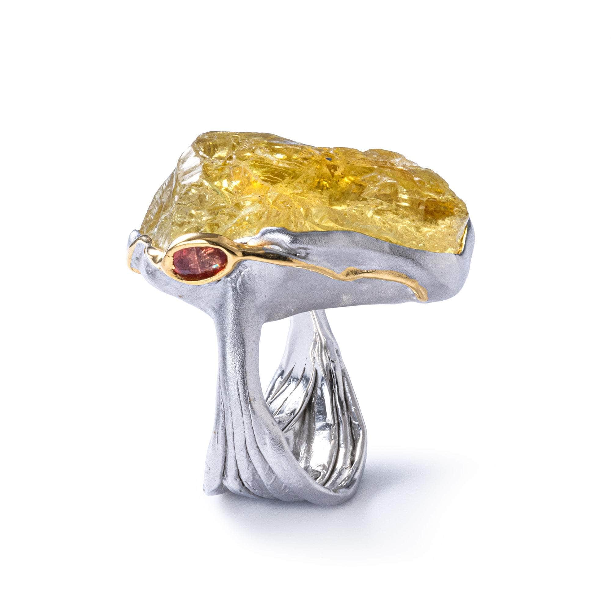 Spica Rough Lemon Quartz and Sapphire Ring