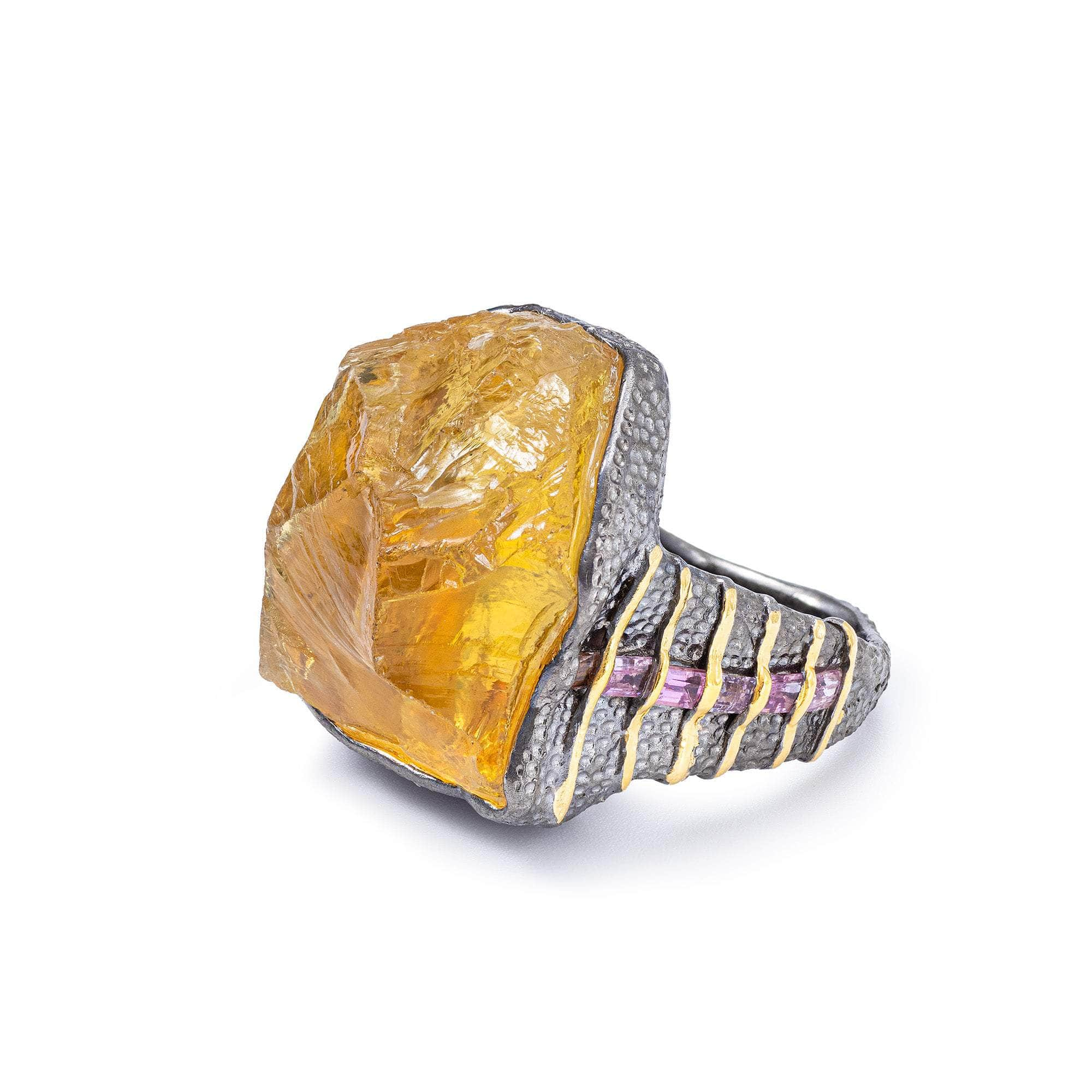 Elnath Rough Lemon Quartz and Sapphire Ring GERMAN KABIRSKI