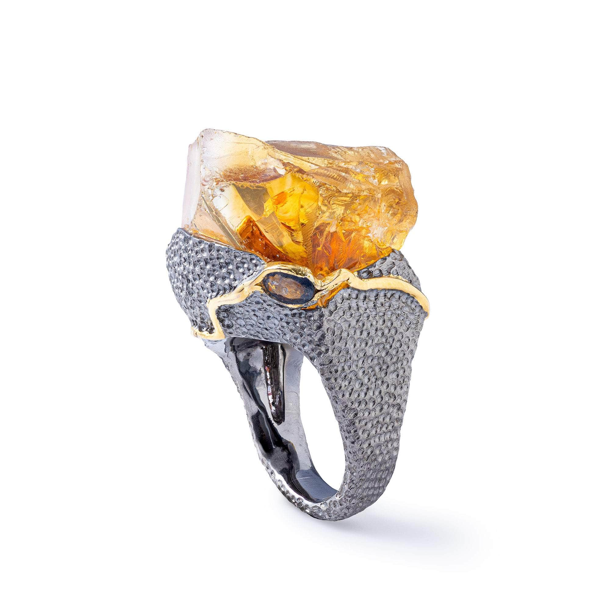 Almach Rough Citrine and Sapphire Ring GERMAN KABIRSKI