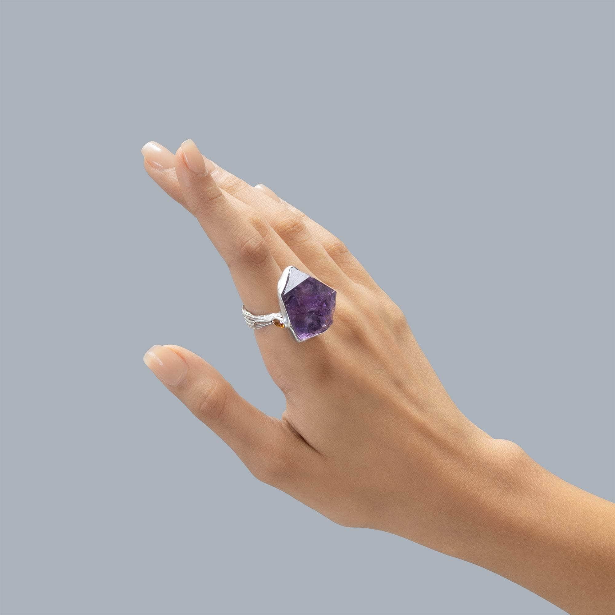 Antares Rough Amethyst and Sapphire Ring