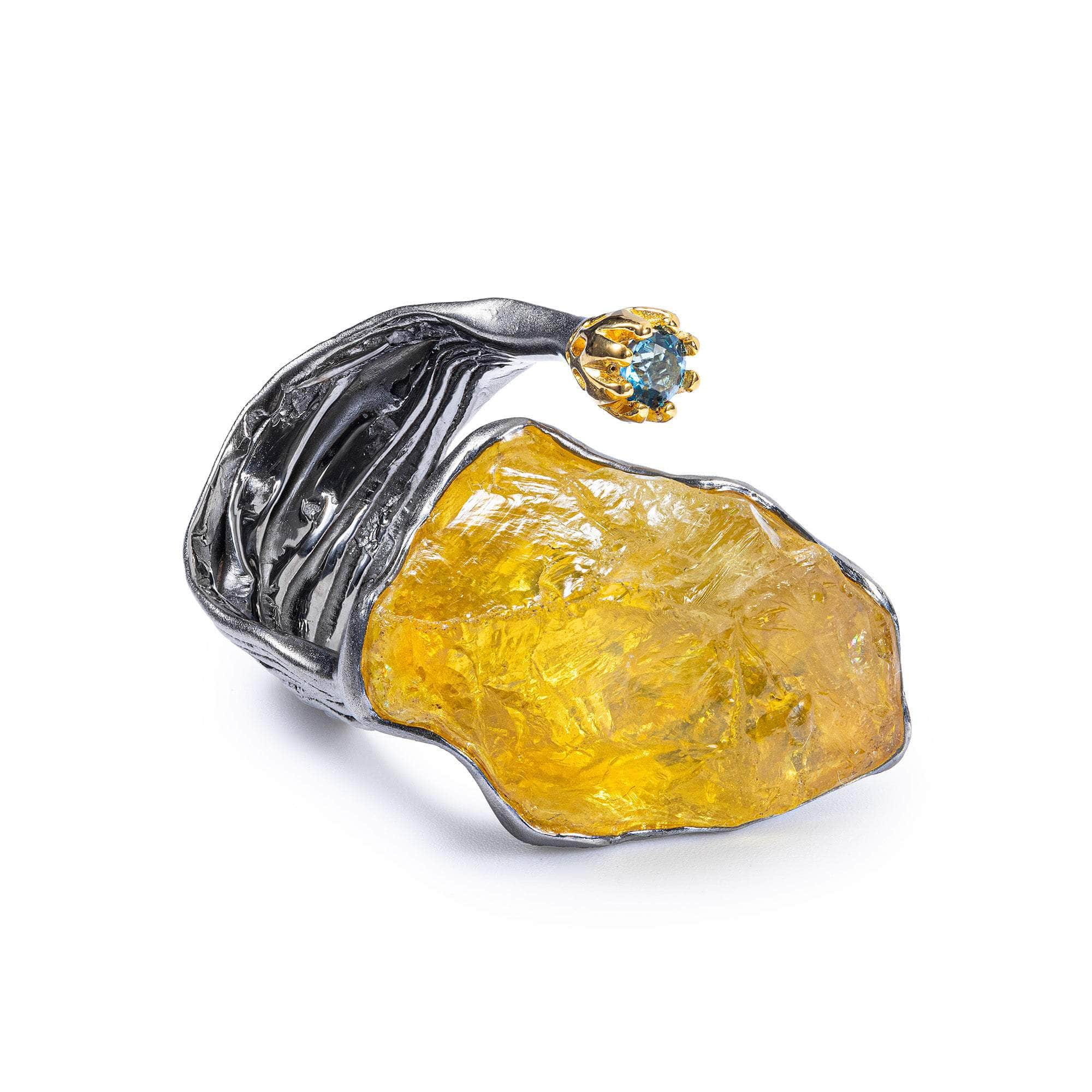 Tac Rough Lemon Quartz and Blue Topaz Ring GERMAN KABIRSKI