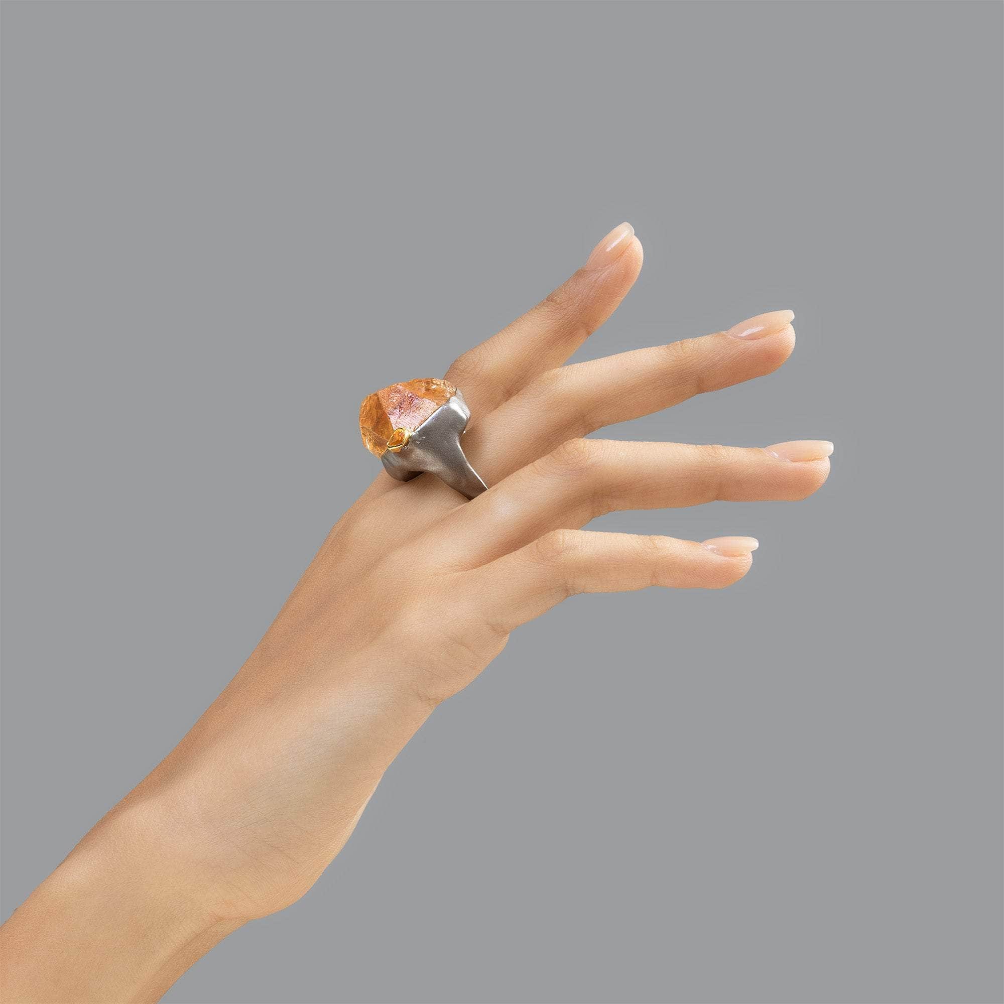 Kaus Singular Designer Ring with Natural Raw Citrine & Pink Sapphire
