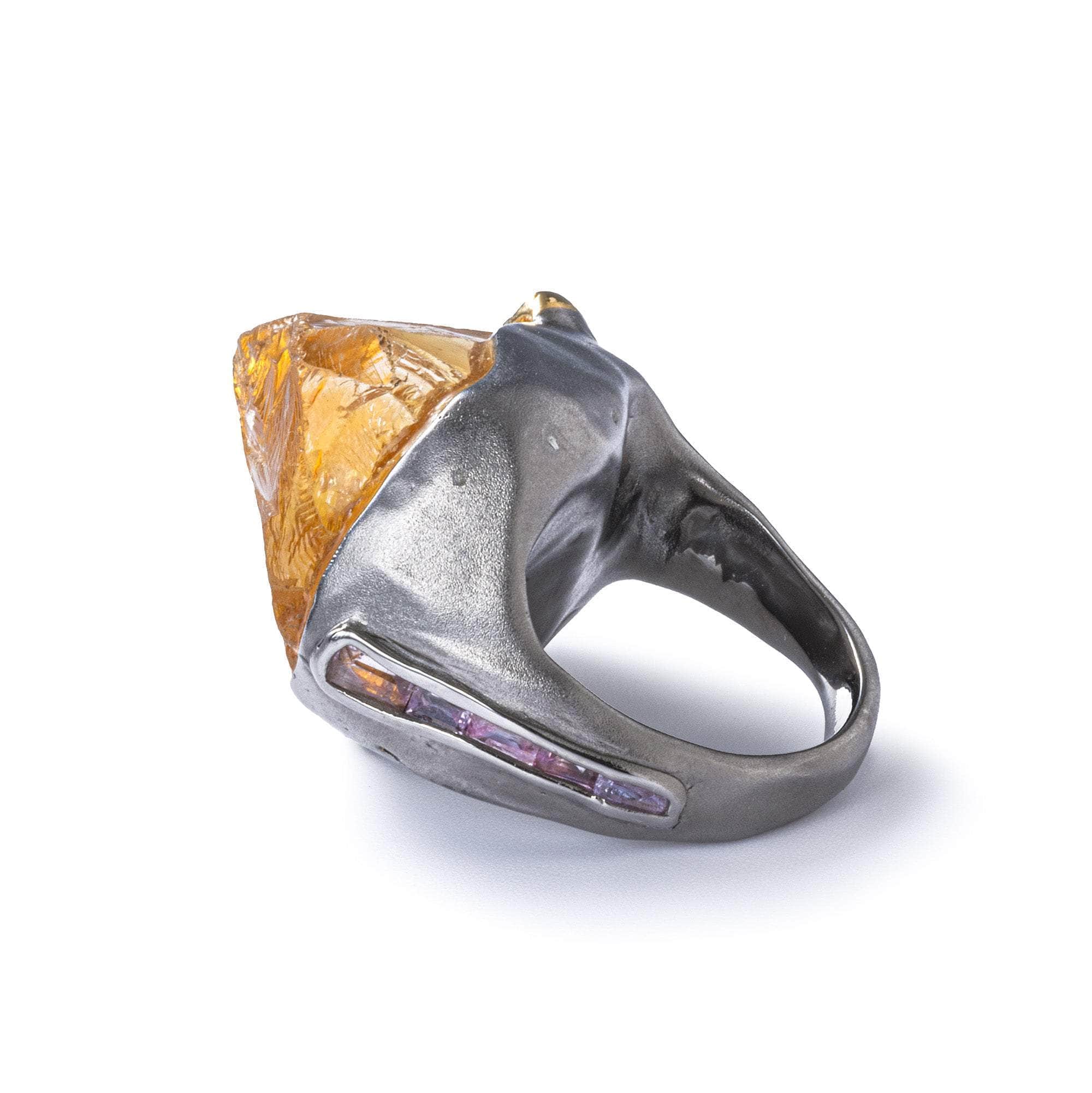 Kaus Singular Designer Ring with Natural Raw Citrine & Pink Sapphire