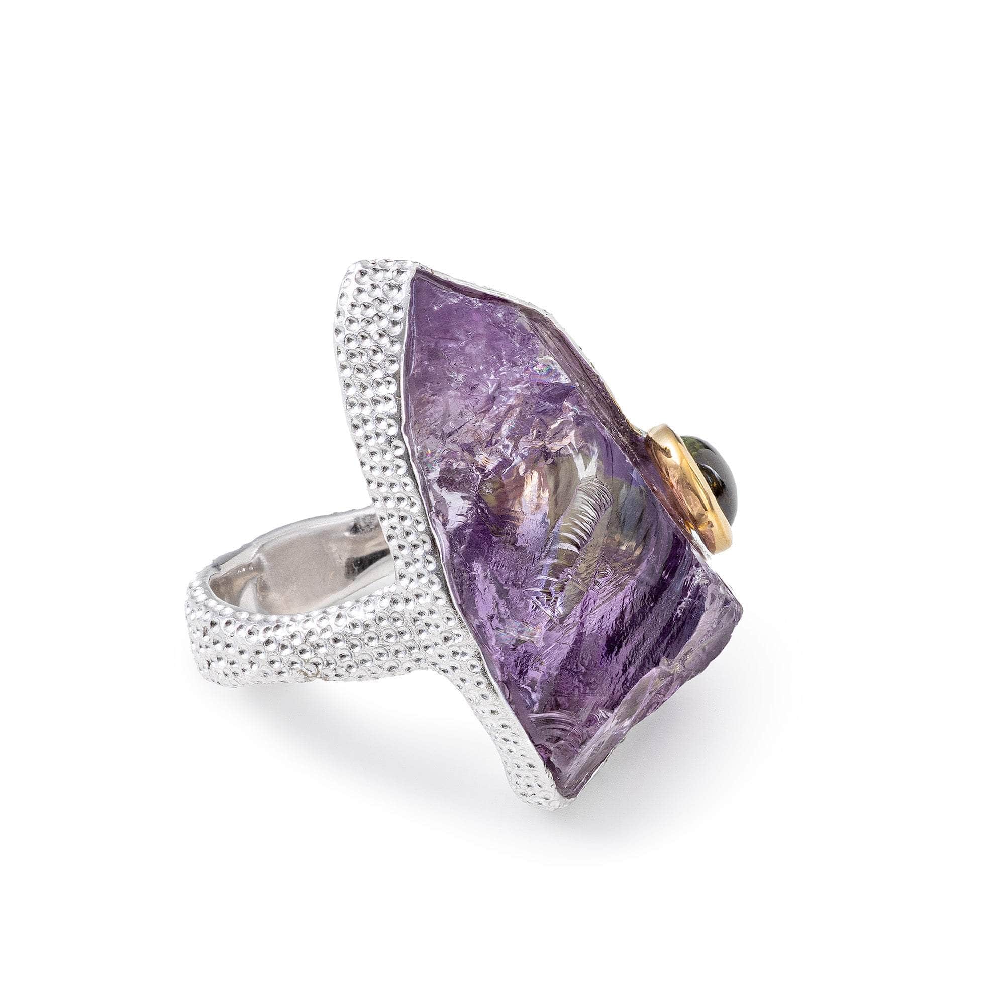 Caroli Rough Amethyst and Tourmaline Ring