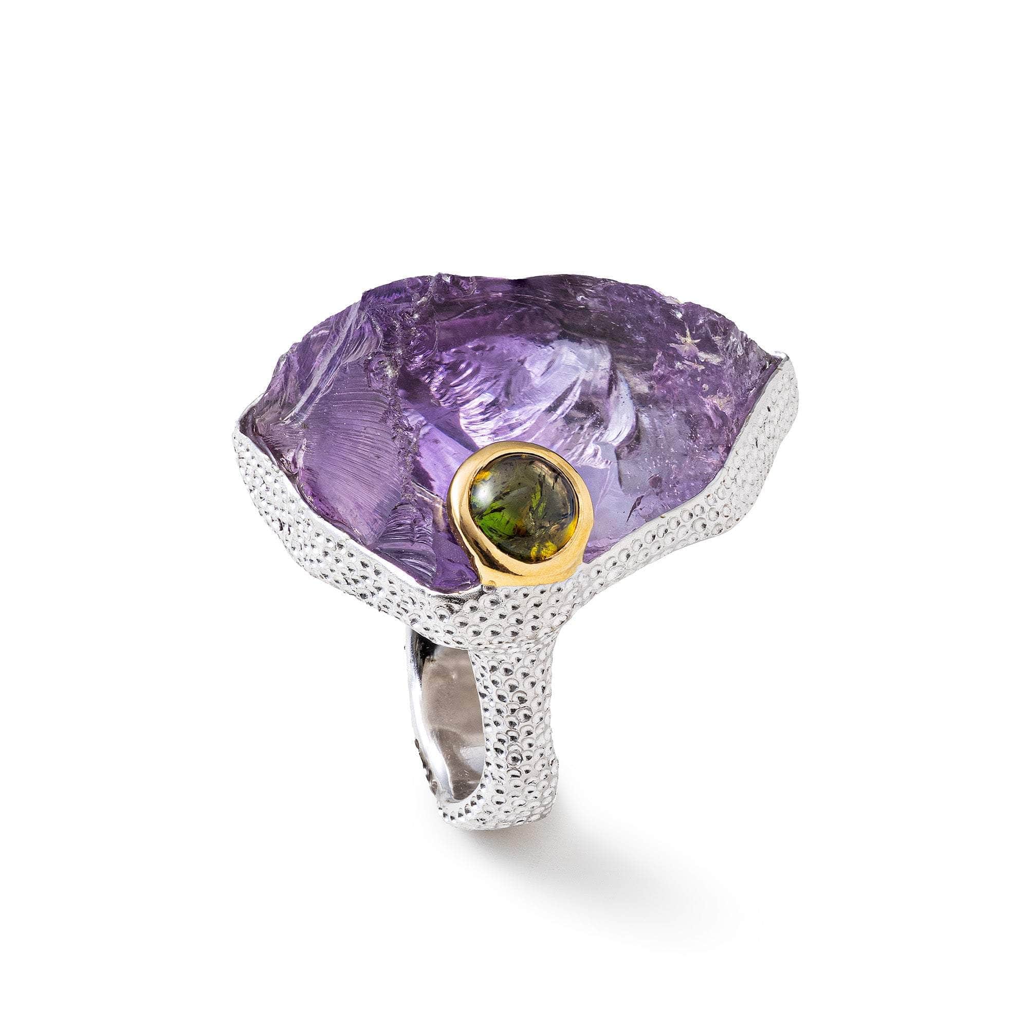 Caroli Rough Amethyst and Tourmaline Ring