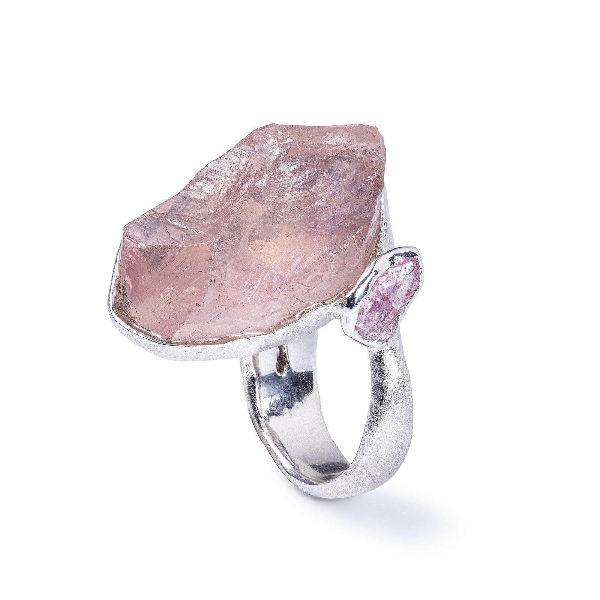 Nashira Rough Rose Quartz and Rough Sapphire Ring