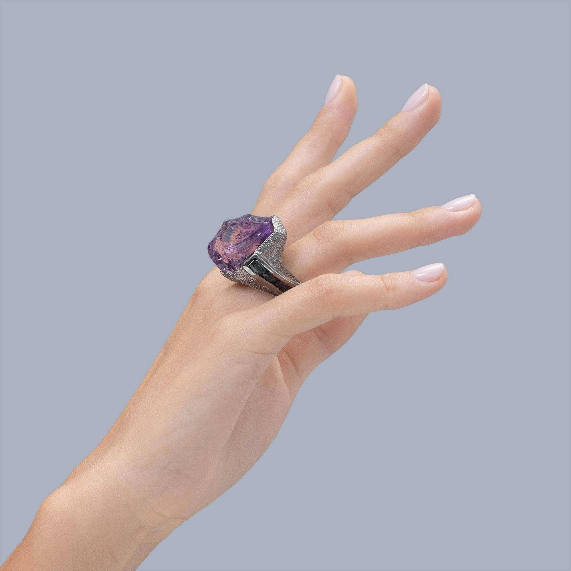 Denebola Rough Amethyst and Sapphire Ring GERMAN KABIRSKI