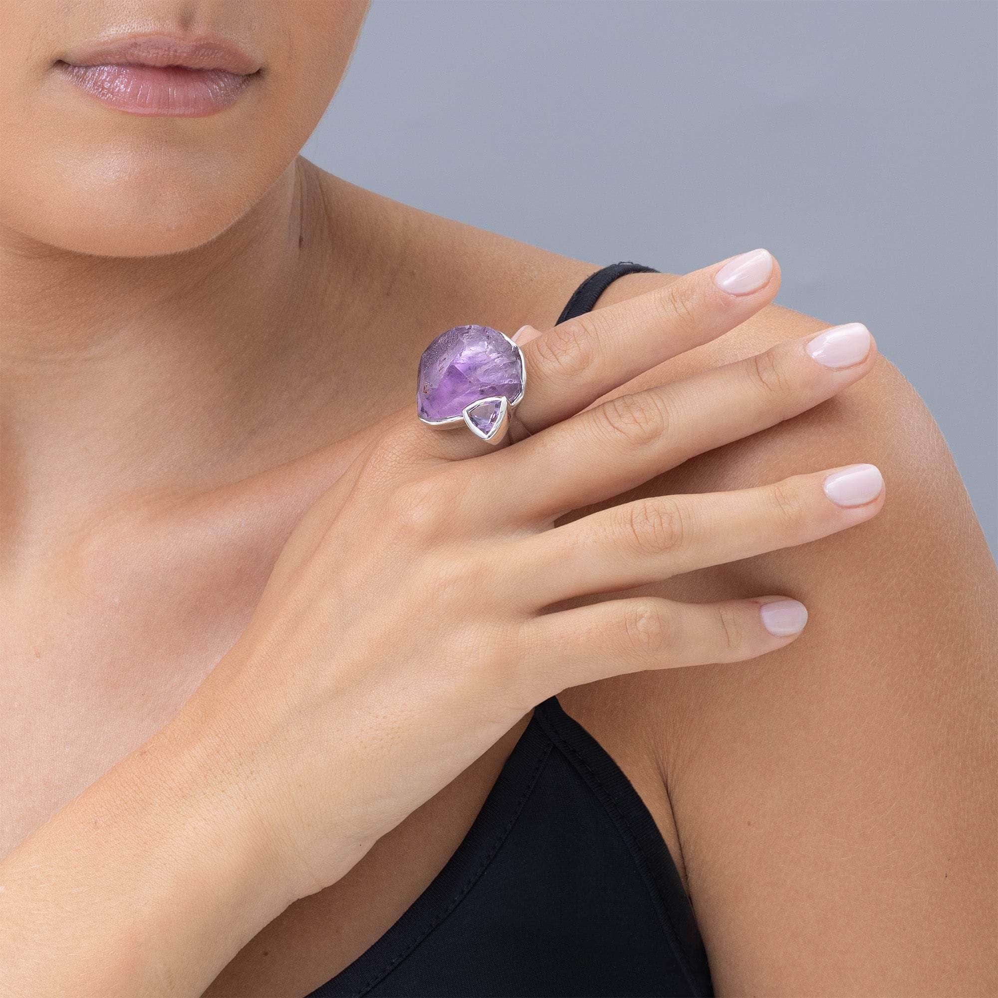 Sceptrum 925 Sterling Silver Ring with Rough & Cut Natural Amethyst