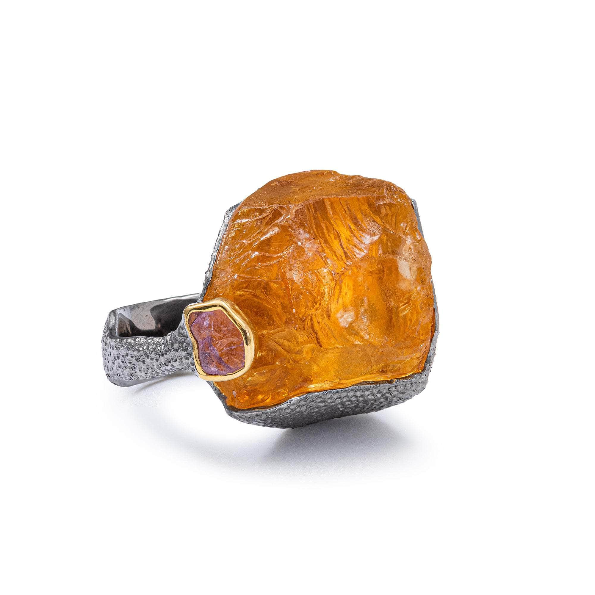 Ascella Rough Citrine and Sapphire Ring GERMAN KABIRSKI