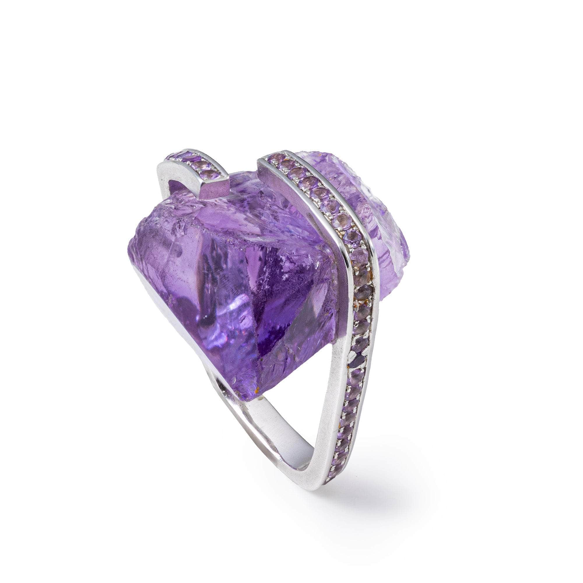 Yed Signature Design 925 Silver Ring with Raw and Cut Amethyst
