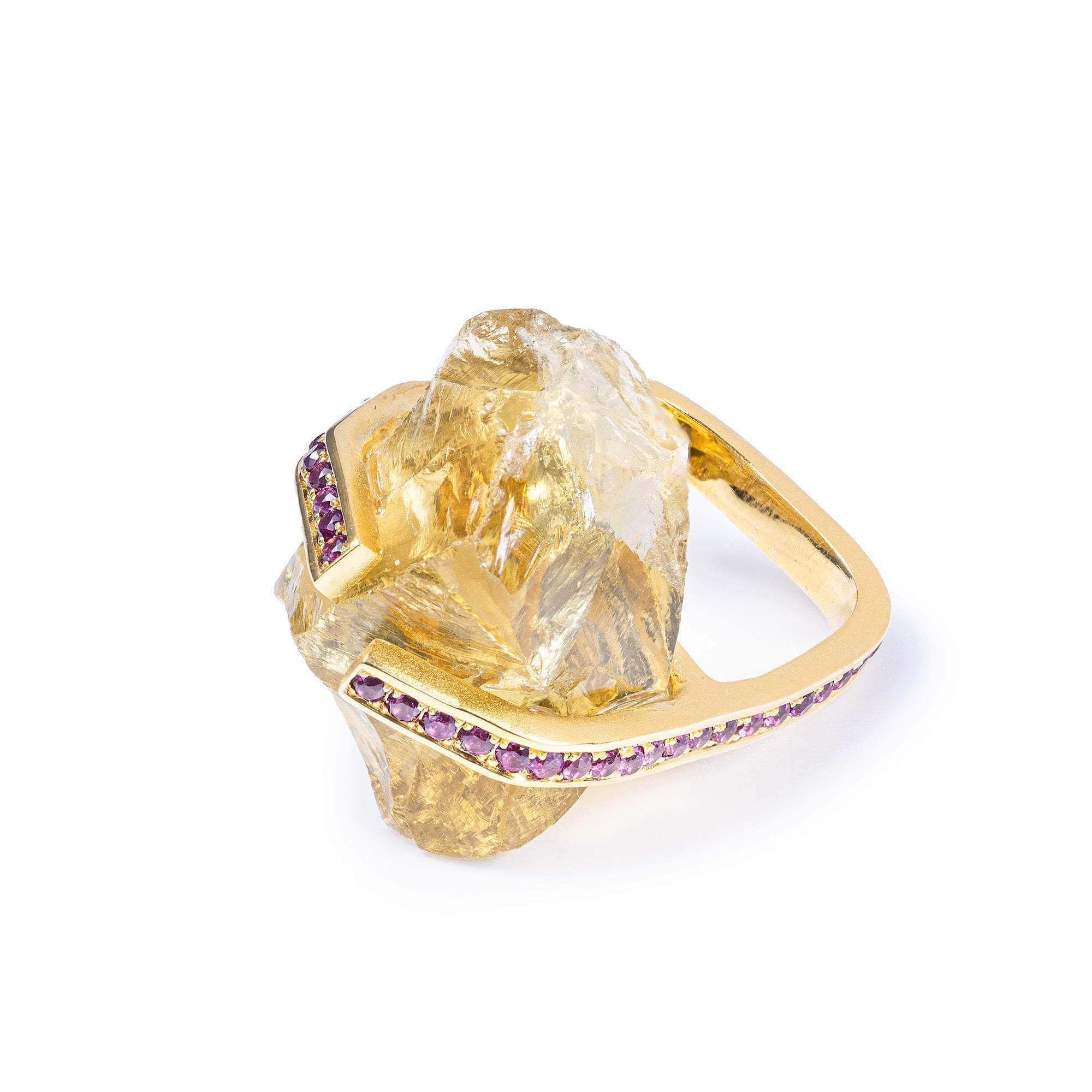 Caph Rough Citrine and Rhodolite Ring