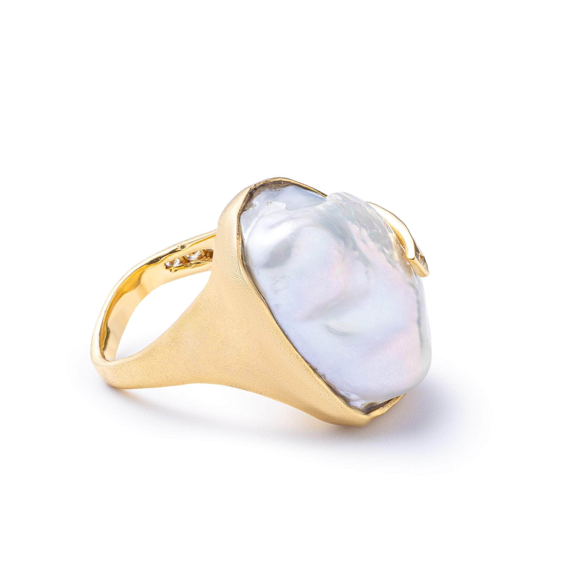 Alnair Free Shape Baroque Pearl and Sapphire Ring in 18K Gold-Plated Sterling Silver