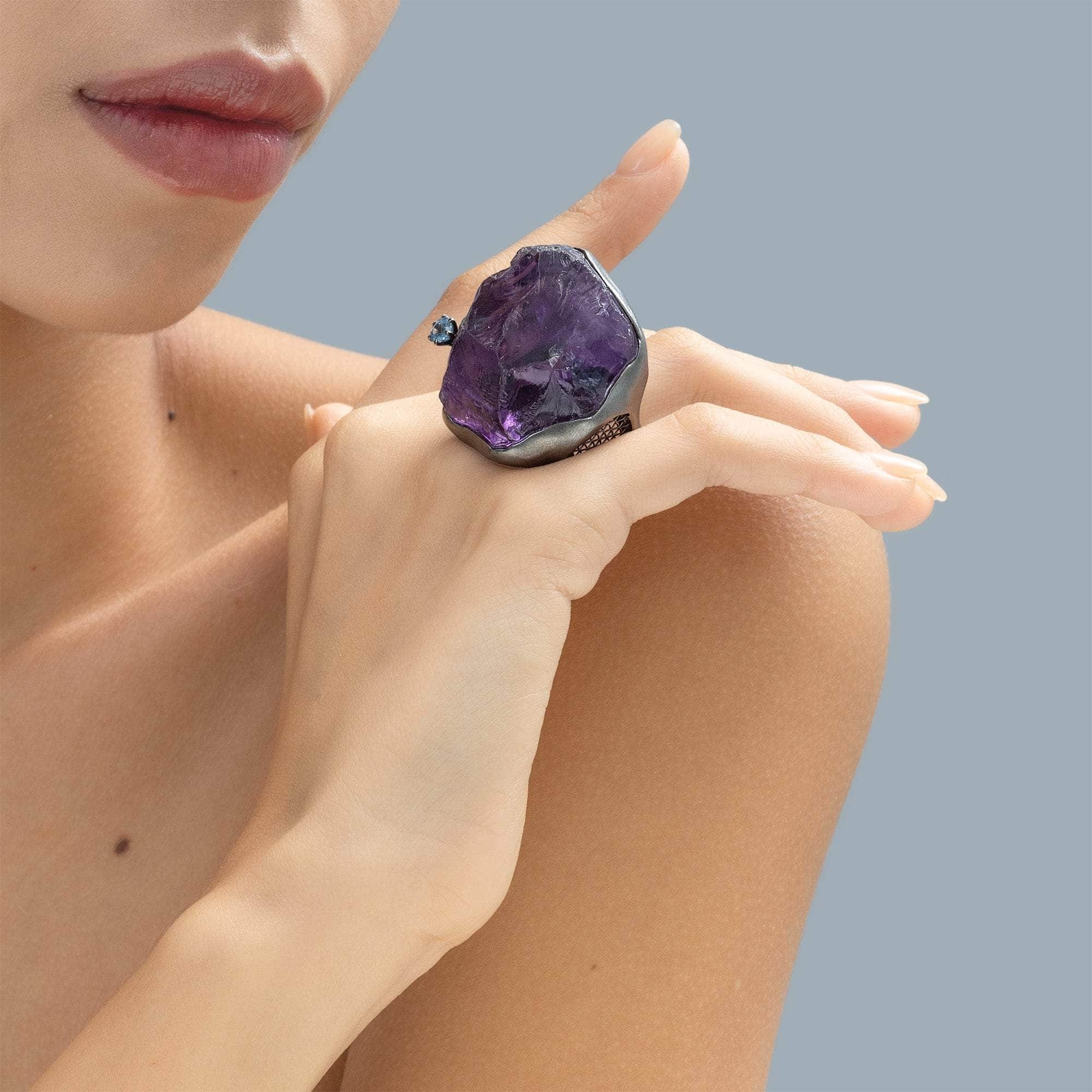 Harri Rough Amethyst and Sapphire Ring