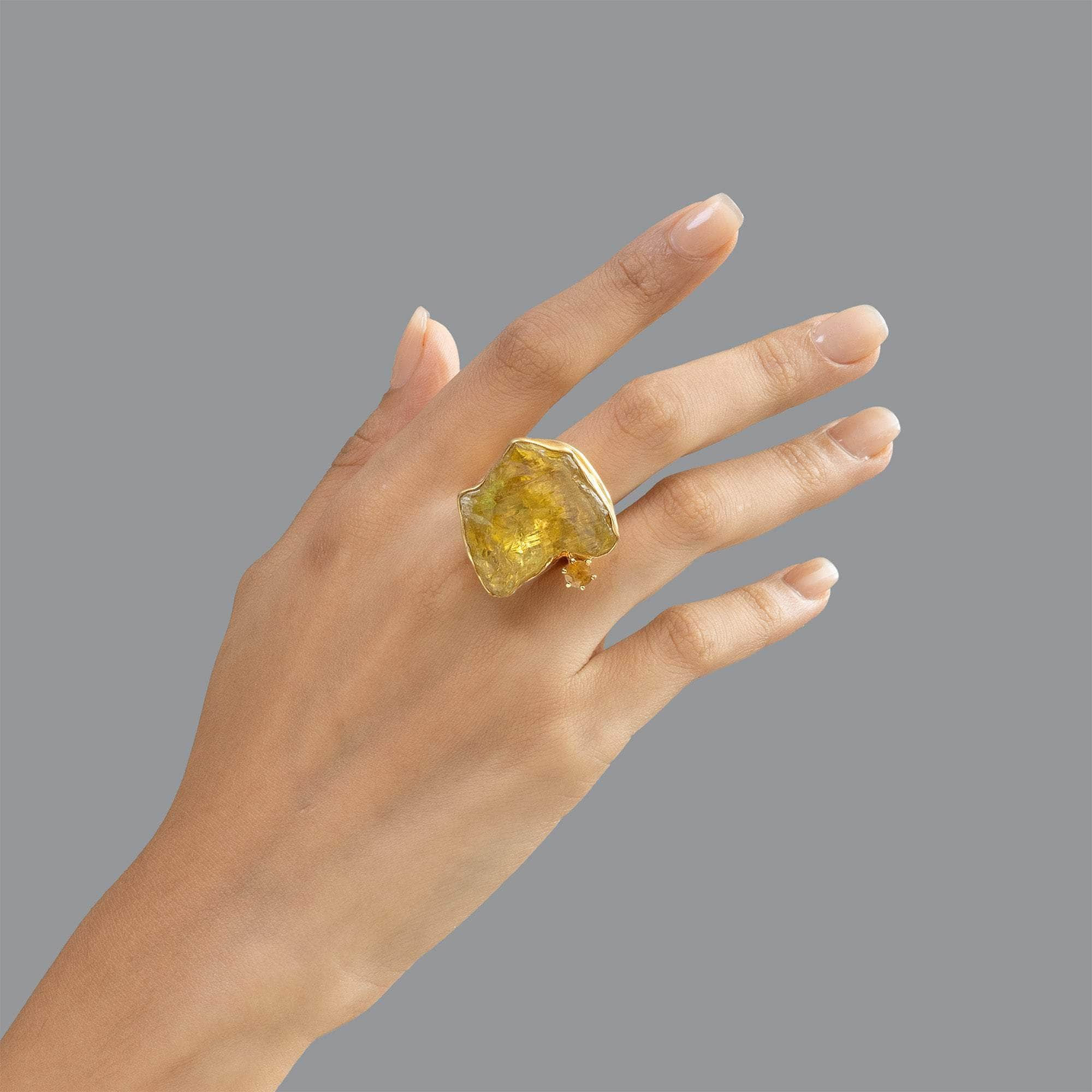 Soleil Rough Lemon Quartz and Sapphire Ring GERMAN KABIRSKI