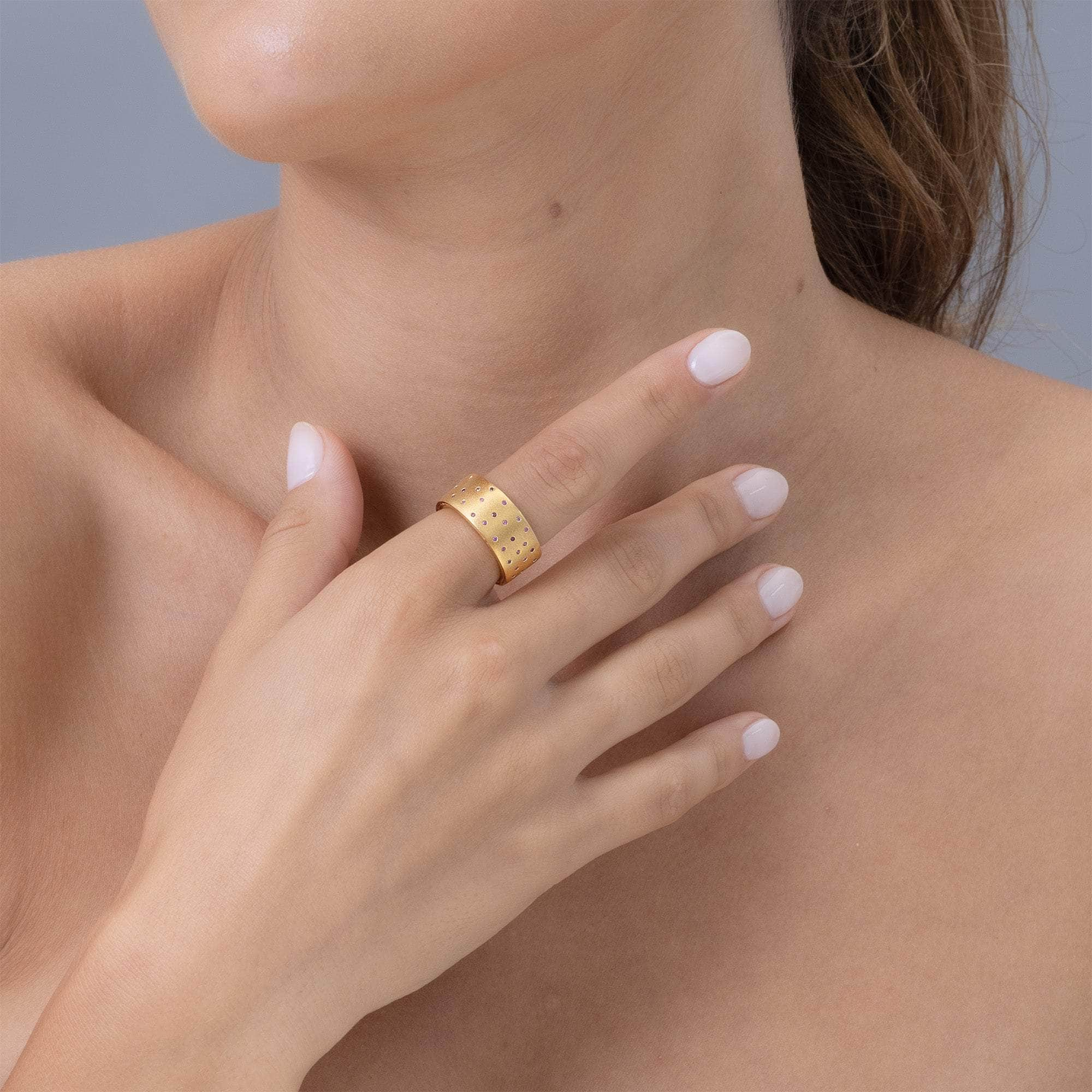 Singular Edition Egoist Gold Plated Silver Ring with Yellow Sapphires & Rubies